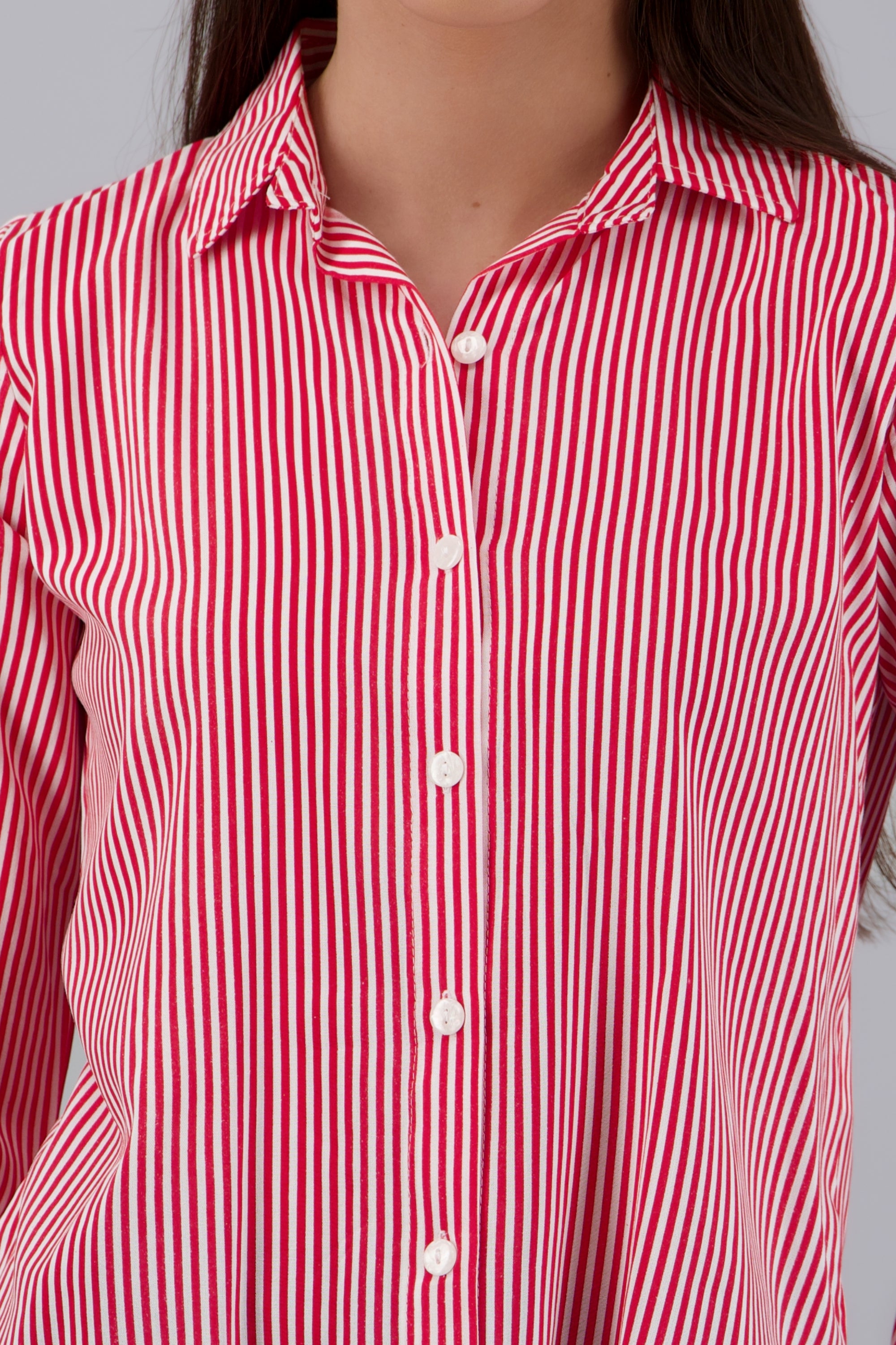 CAMISA AMPLIA RAYAS ROJO TOMATE