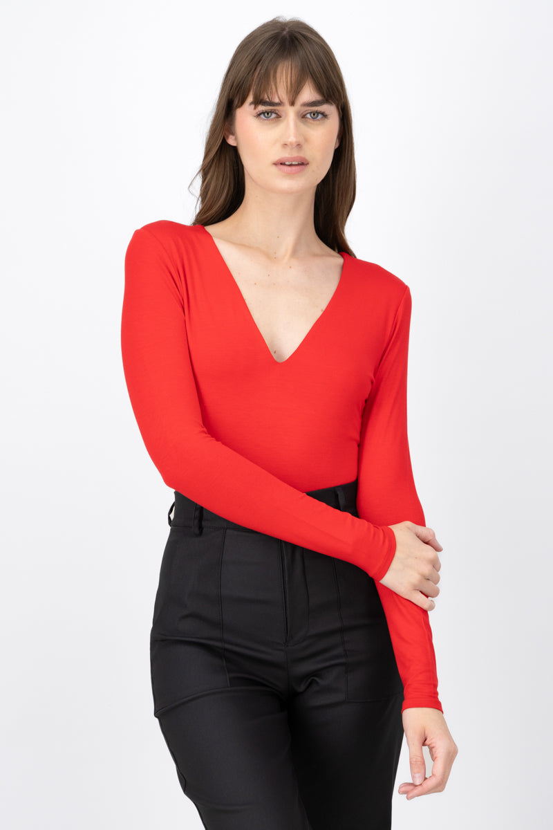 Bodysuit escote v manga larga ROJO