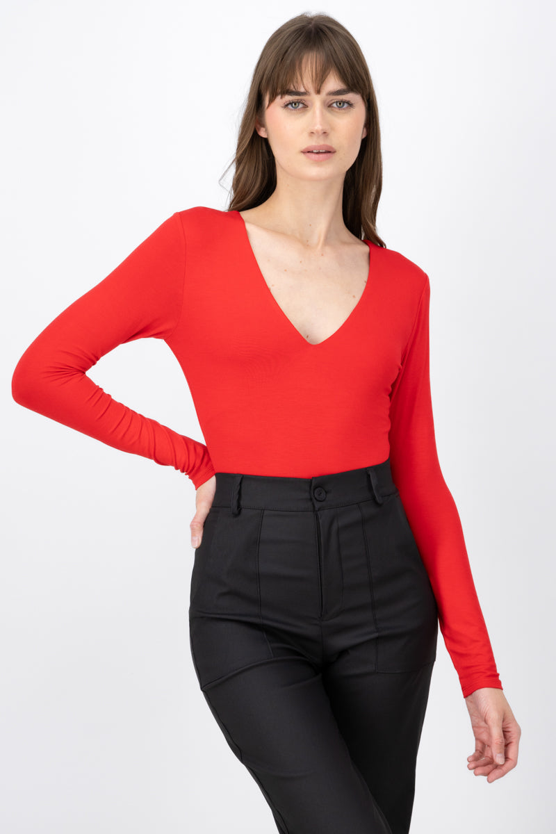 Bodysuit escote v manga larga ROJO