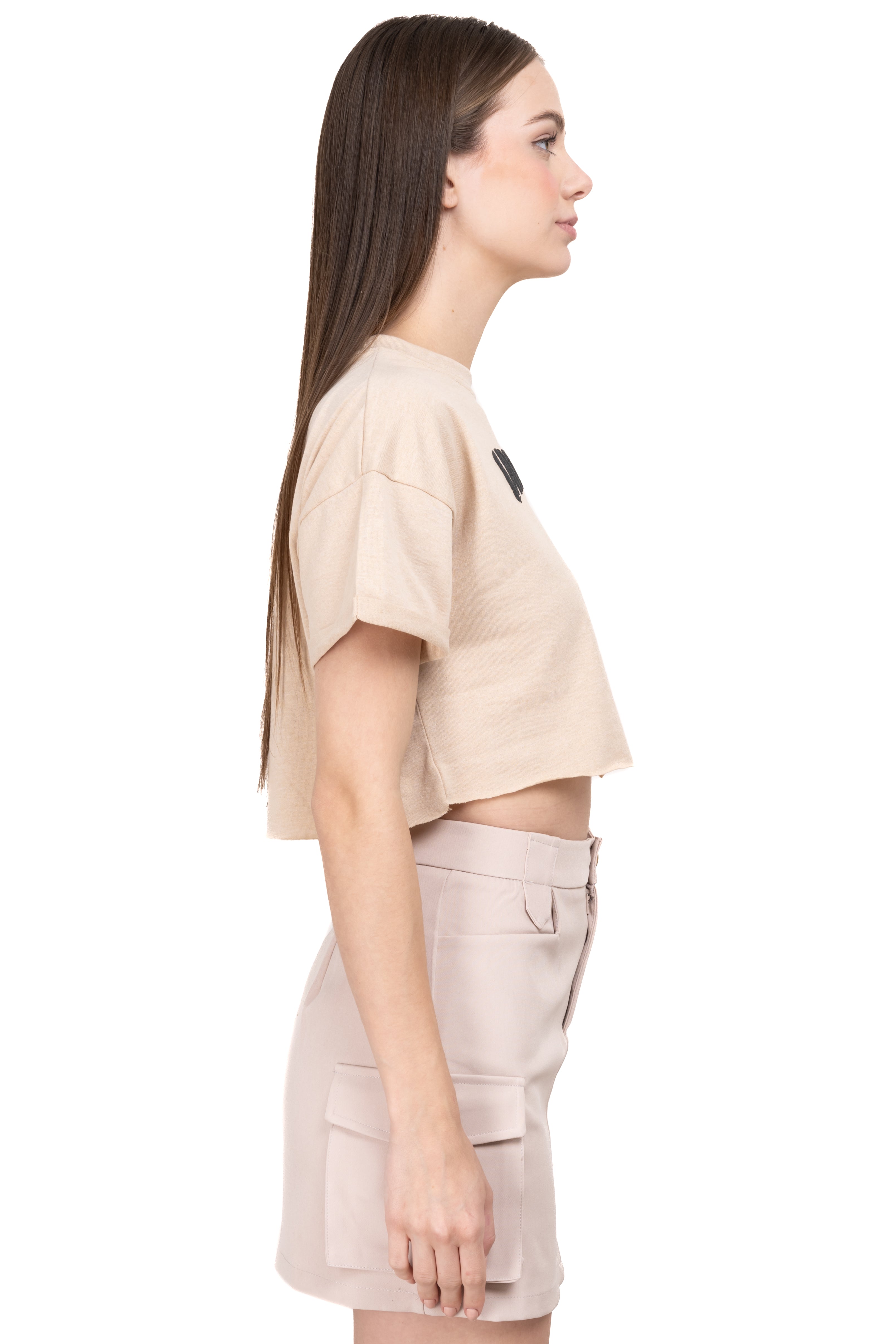 Playera crop boxy California BEIGE
