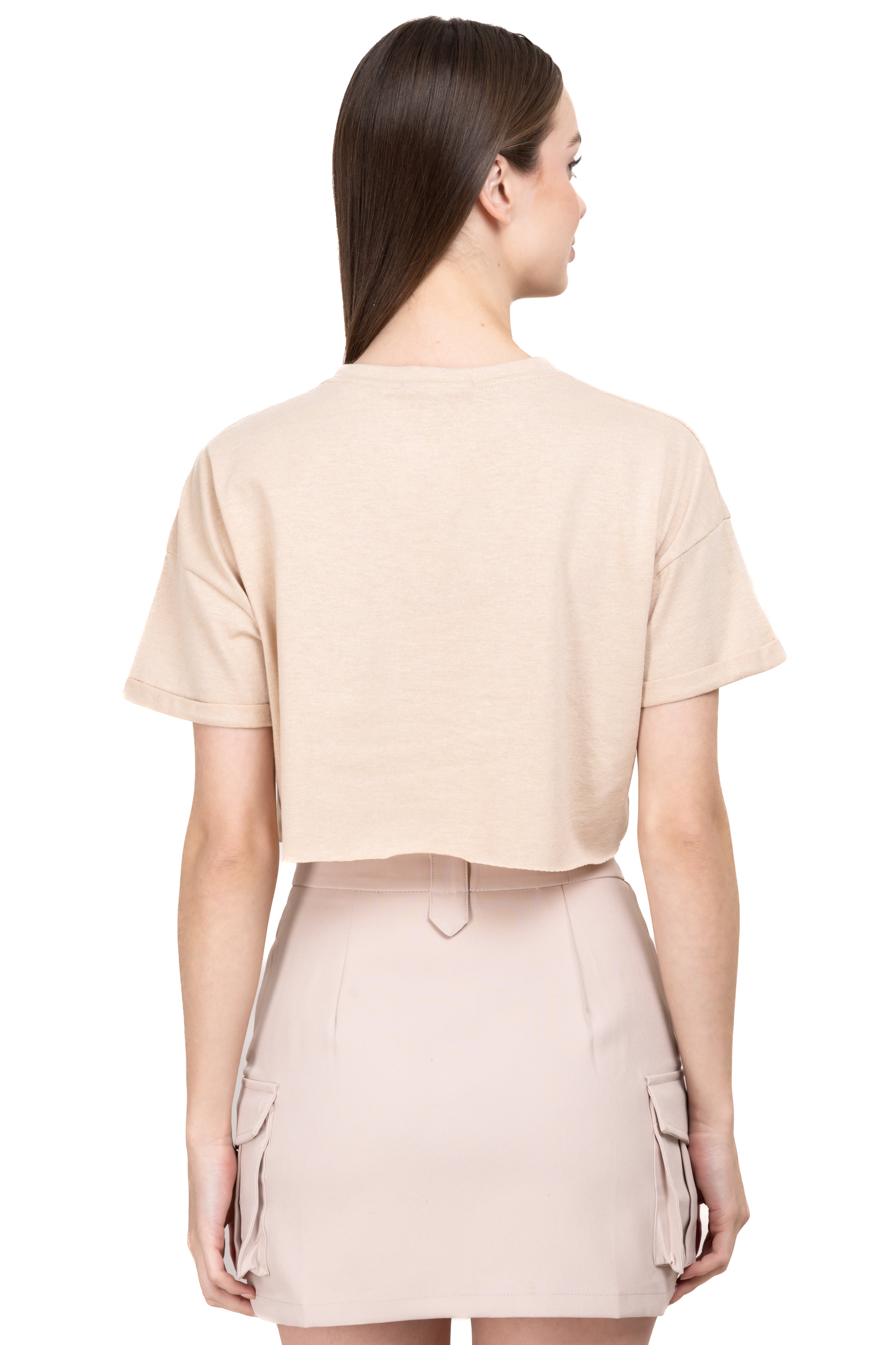 Playera crop boxy California BEIGE