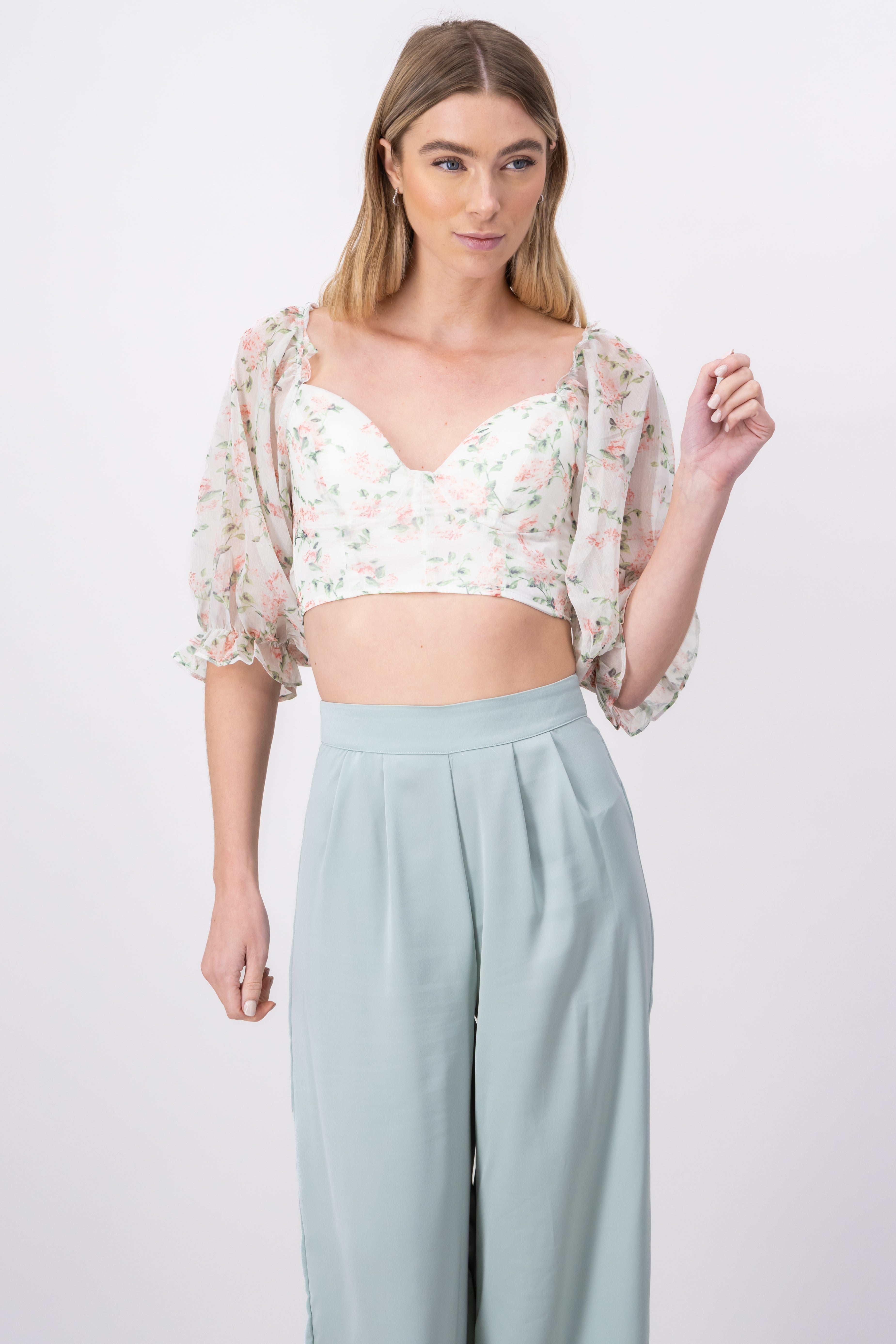 Top crop estampado flores BLANCO COMBO