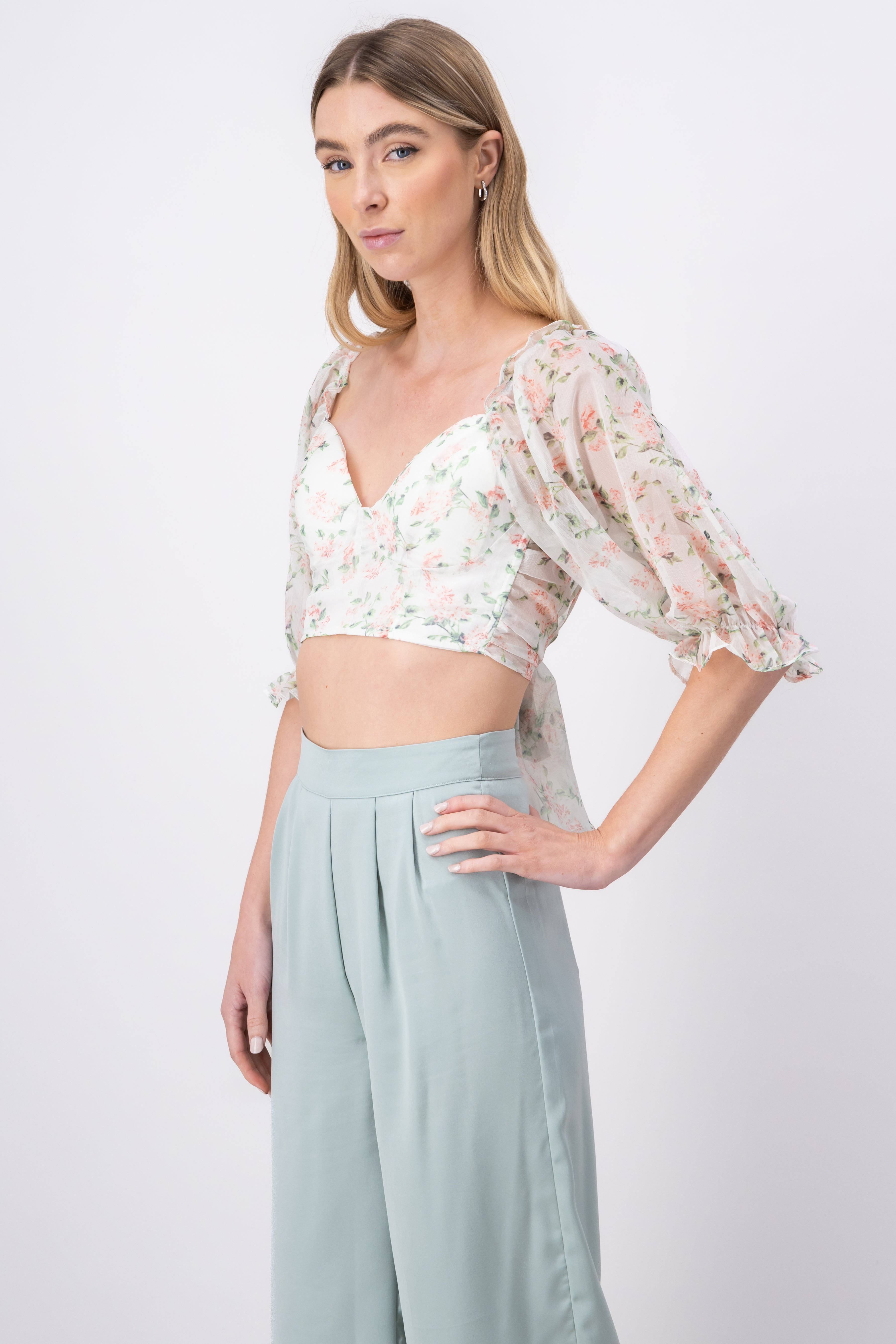 Top crop estampado flores BLANCO COMBO