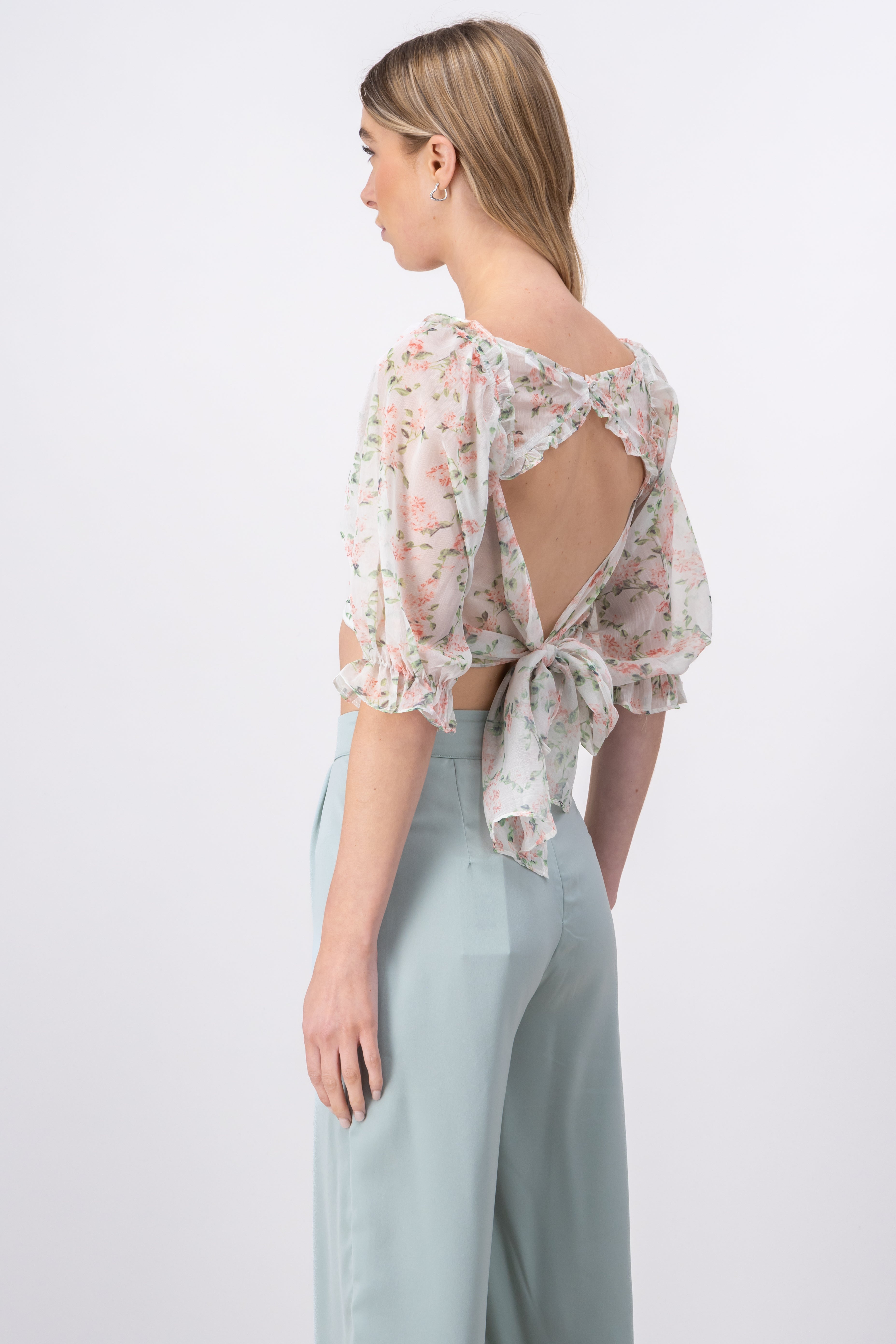 Top crop estampado flores BLANCO COMBO