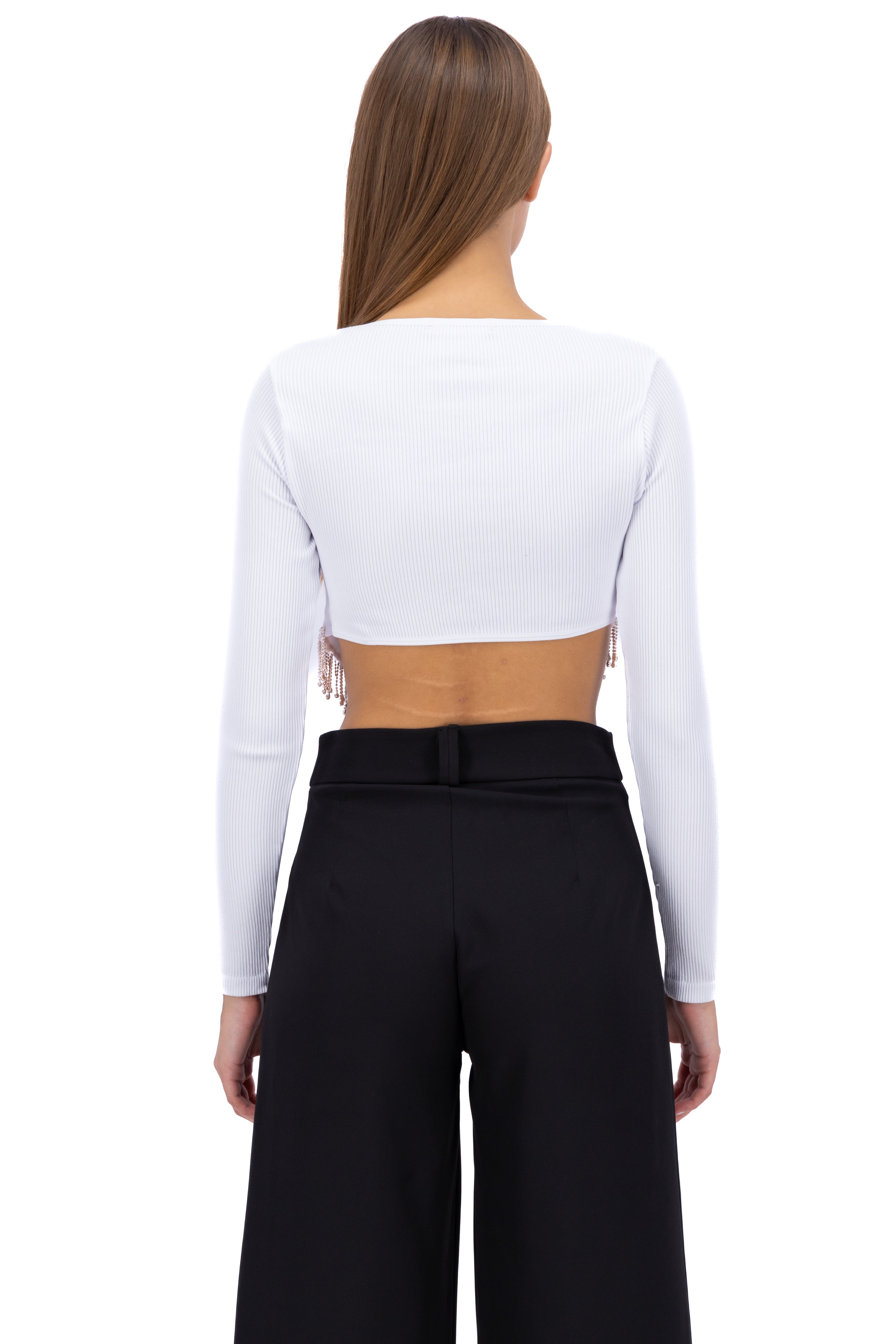 Top Manga Larga Brillos BLANCO