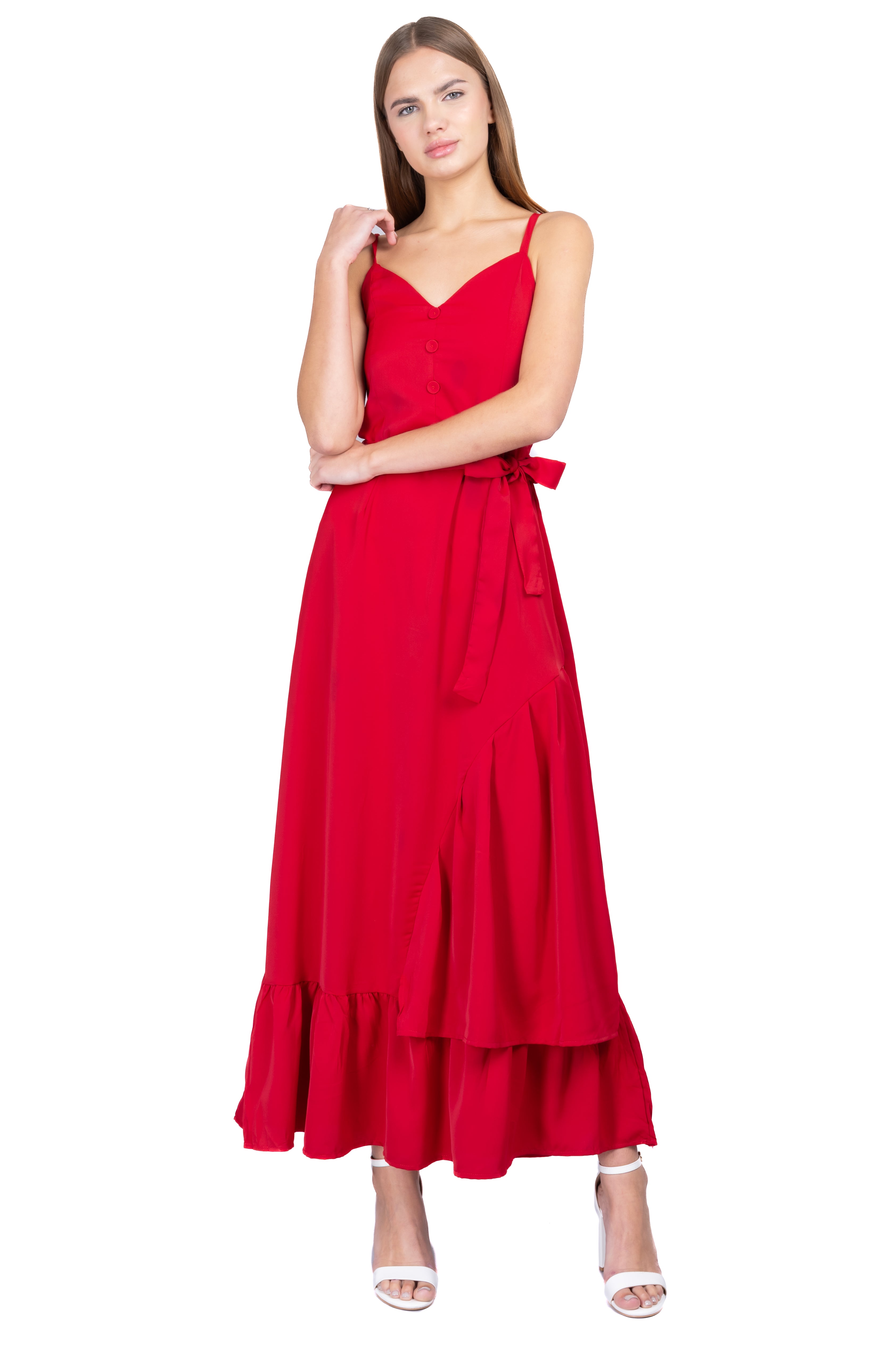 Vestido Maxi Olanes Botones ROJO QUEMADO