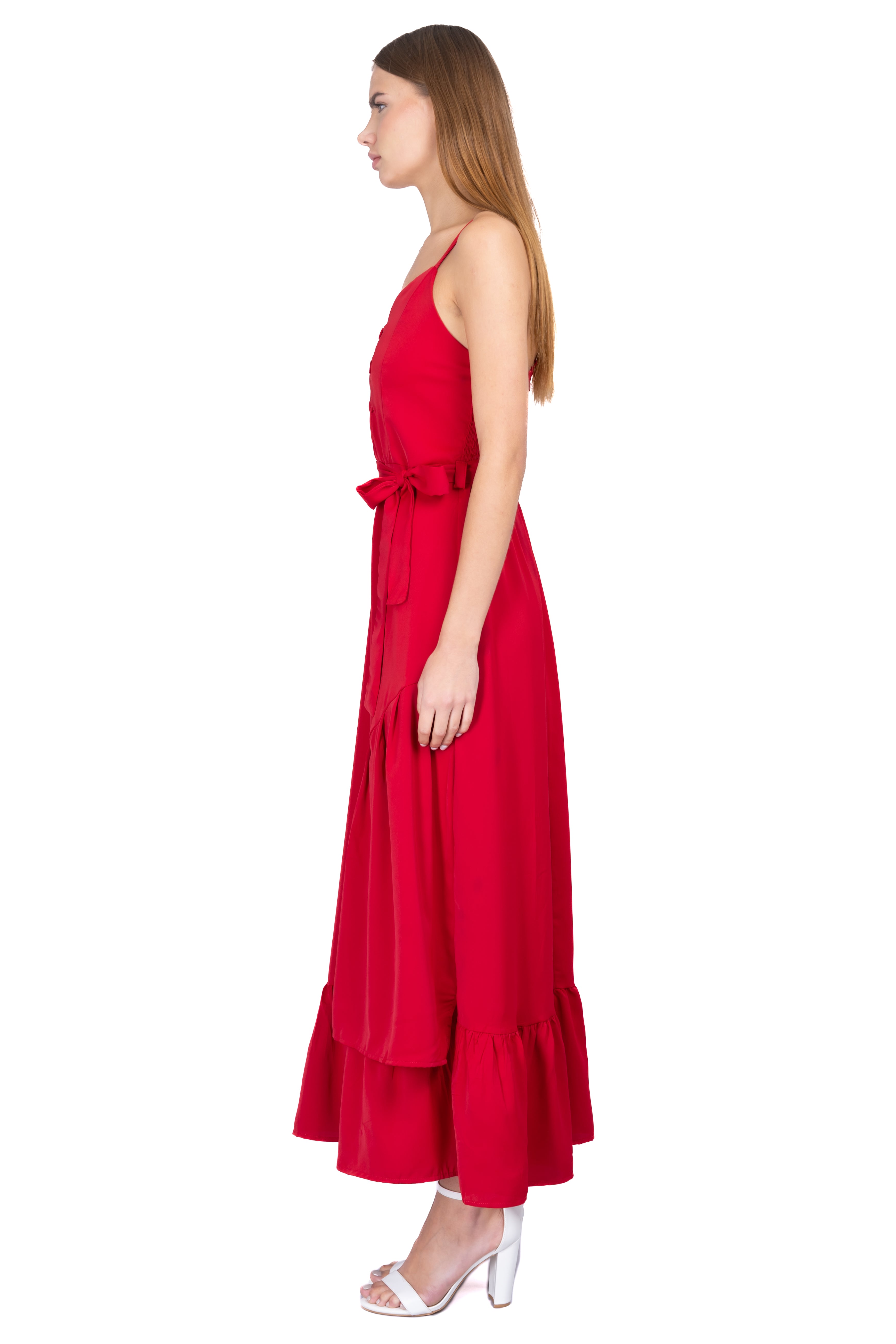 Vestido Maxi Olanes Botones ROJO QUEMADO
