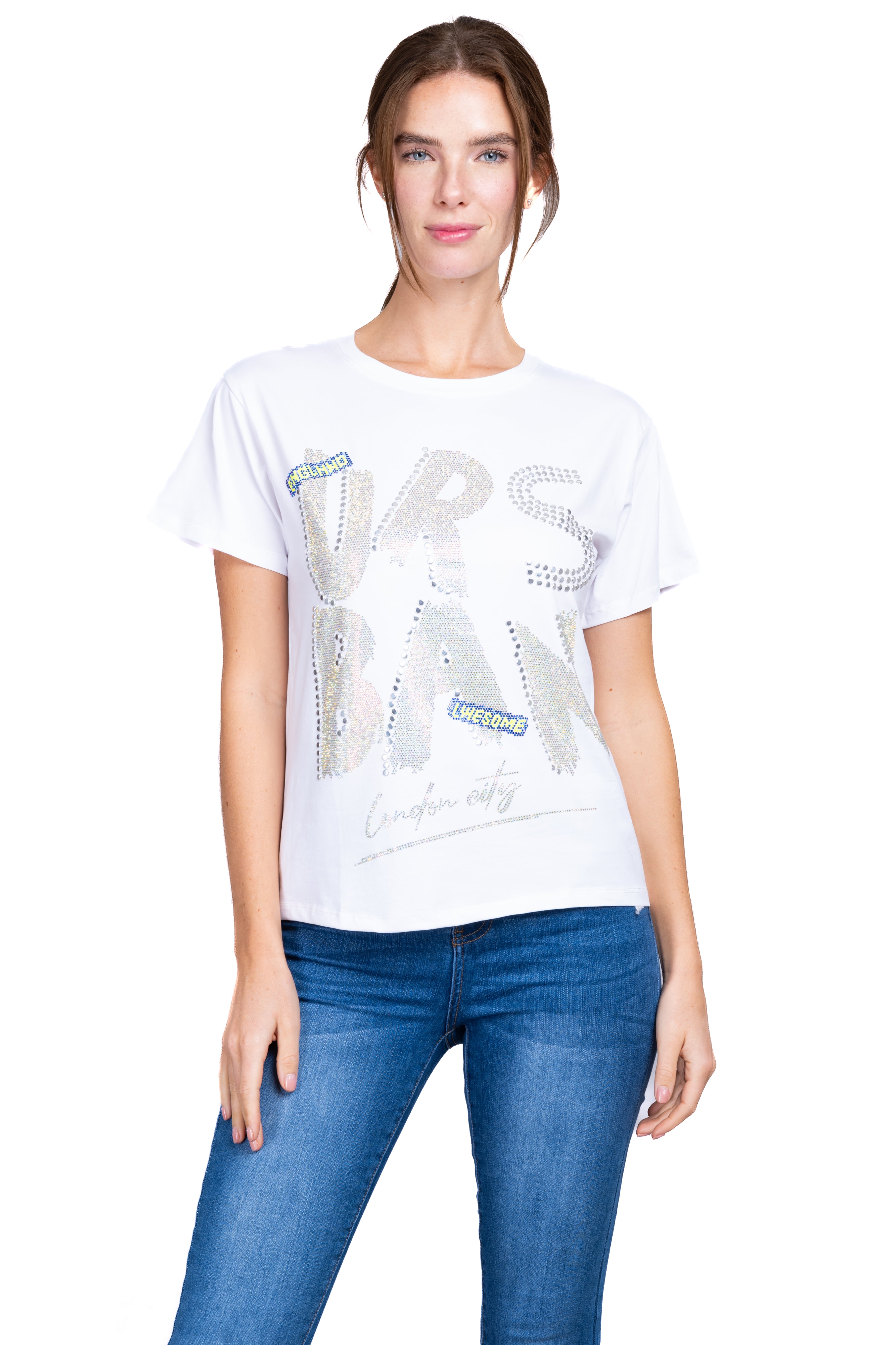 Playera frase brillos BLANCO
