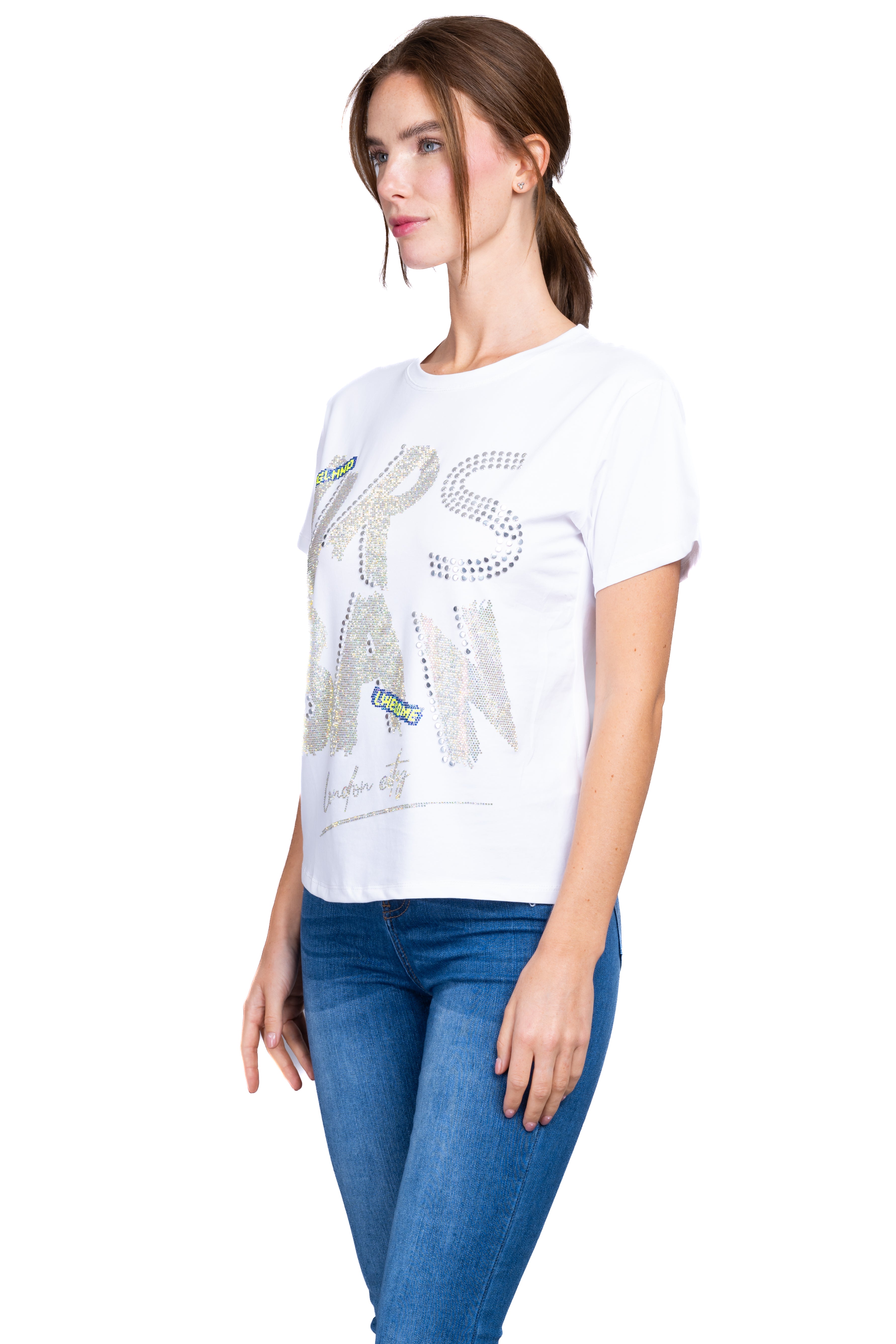 Playera frase brillos BLANCO