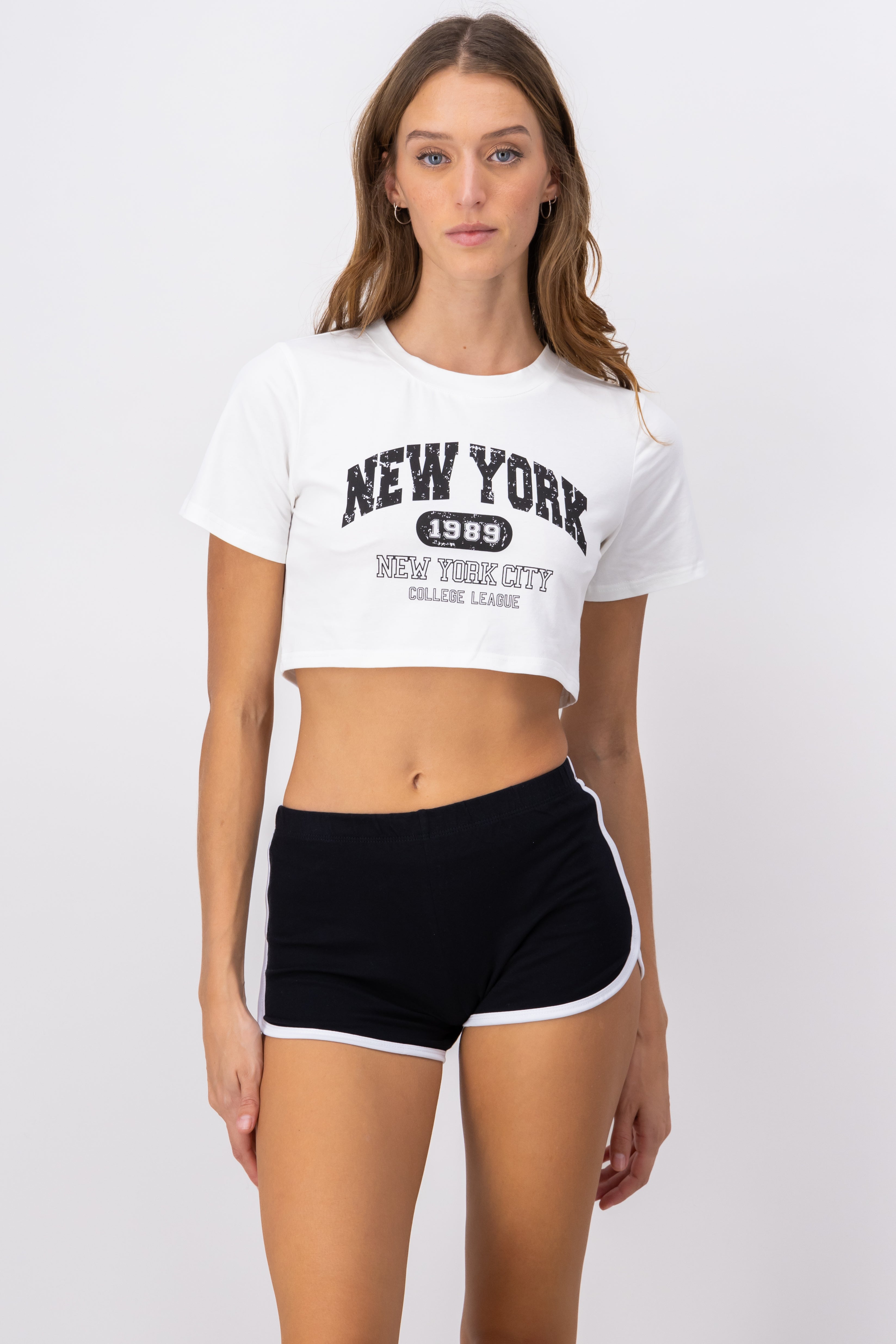 Playera crop estampado New York BLANCO