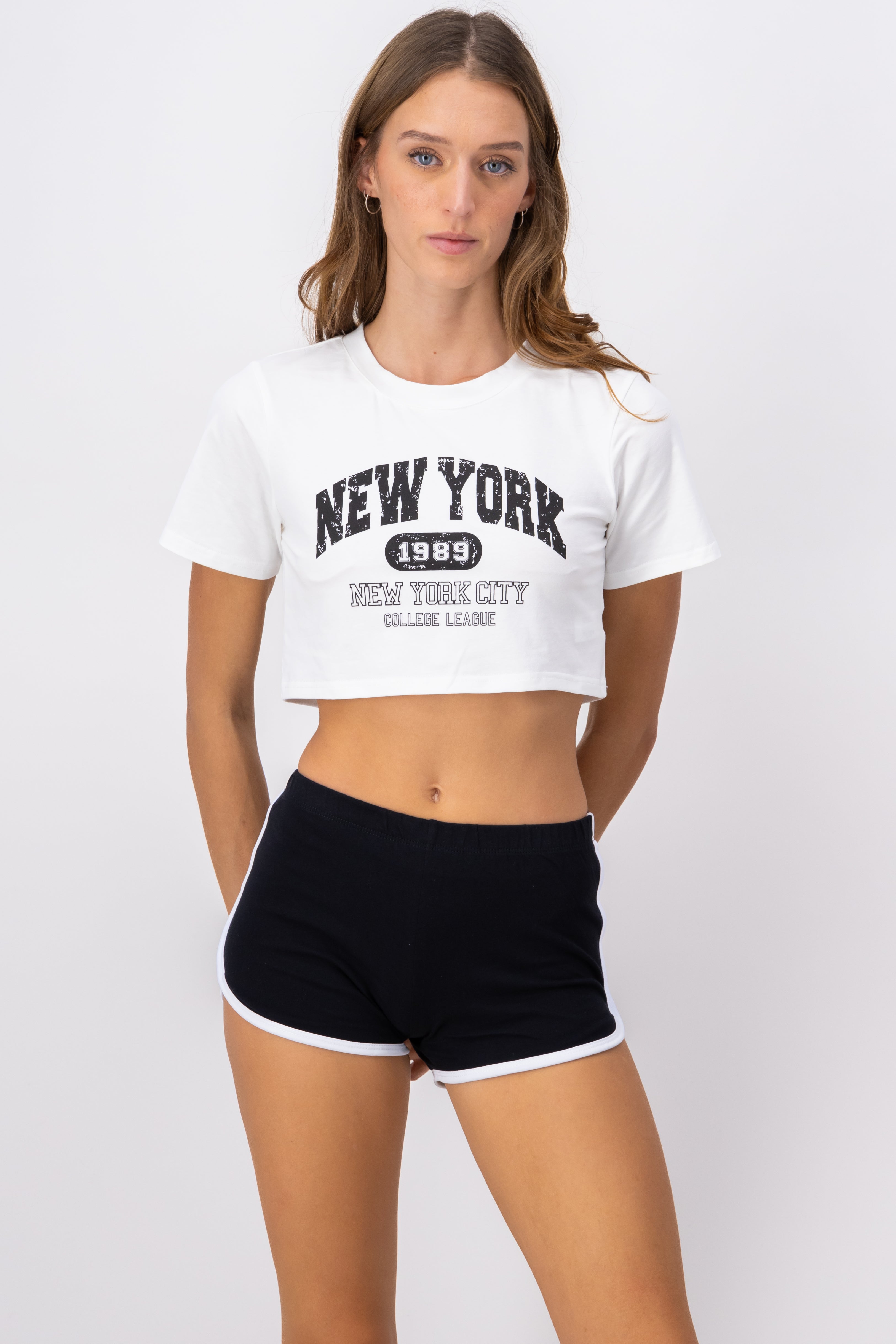 Playera crop estampado New York BLANCO