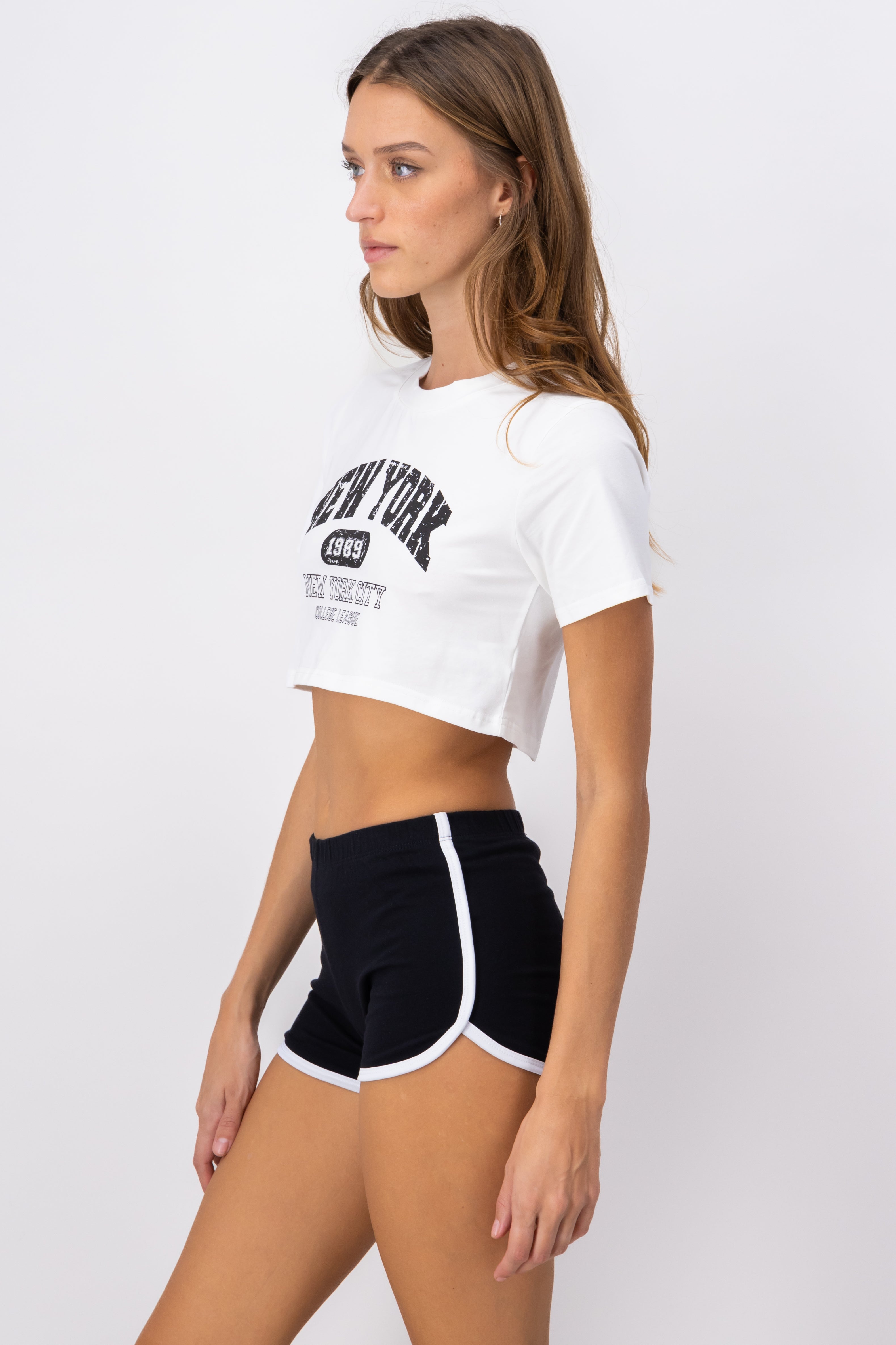 Playera crop estampado New York BLANCO