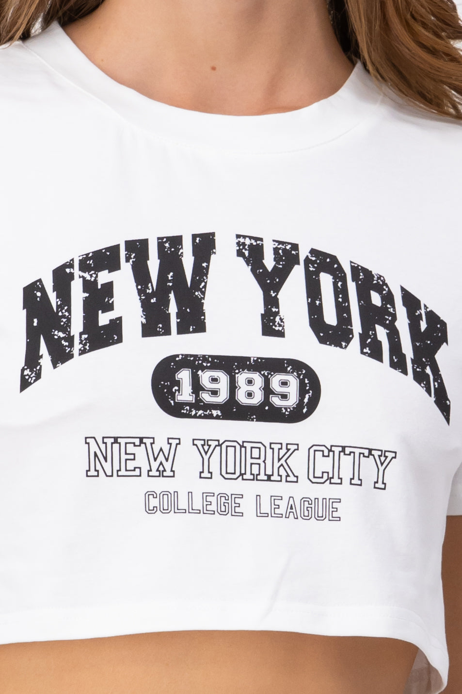 Playera crop estampado New York BLANCO