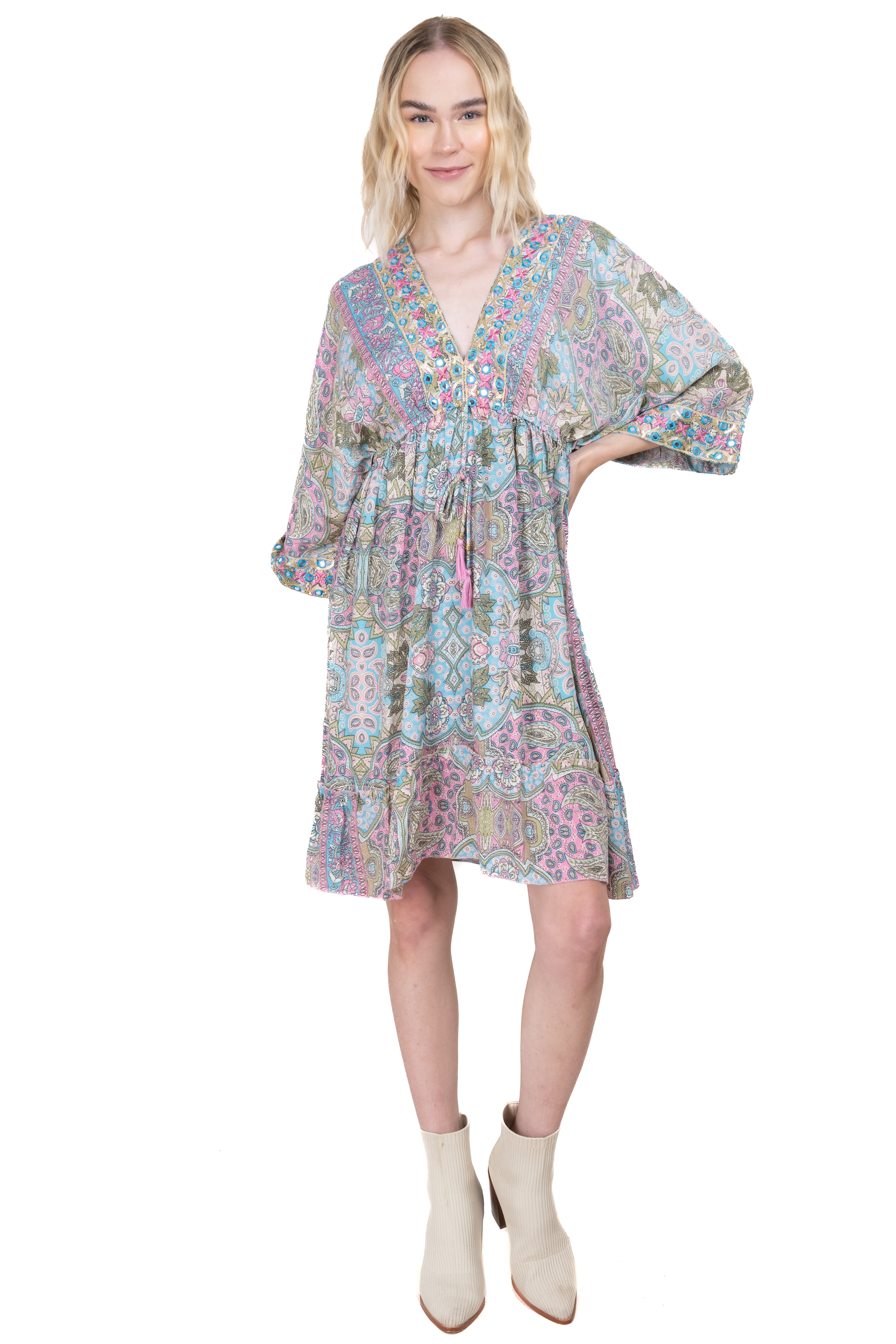 Vestido mini estampado paisley VERDE COMBO