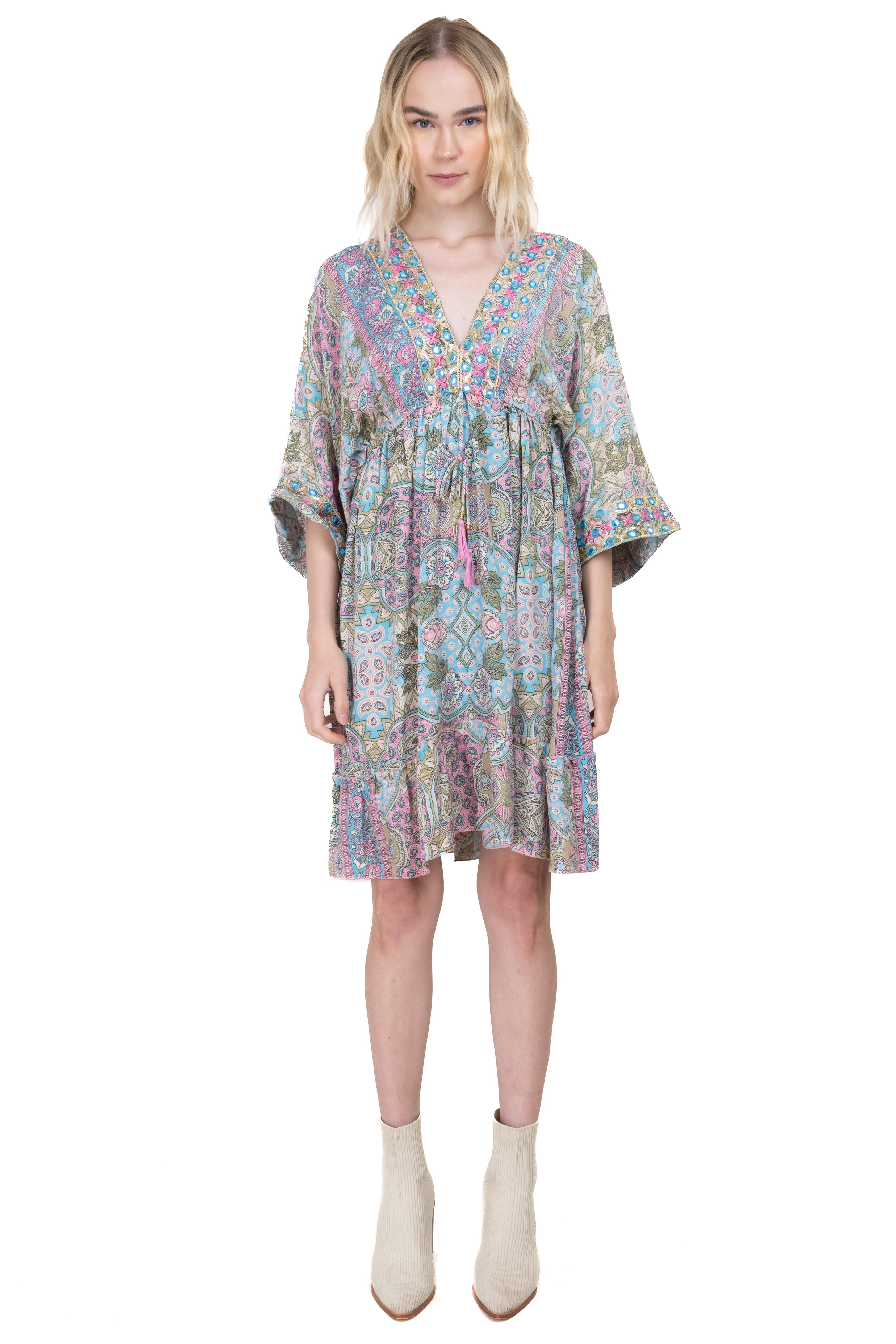 Vestido mini estampado paisley VERDE COMBO