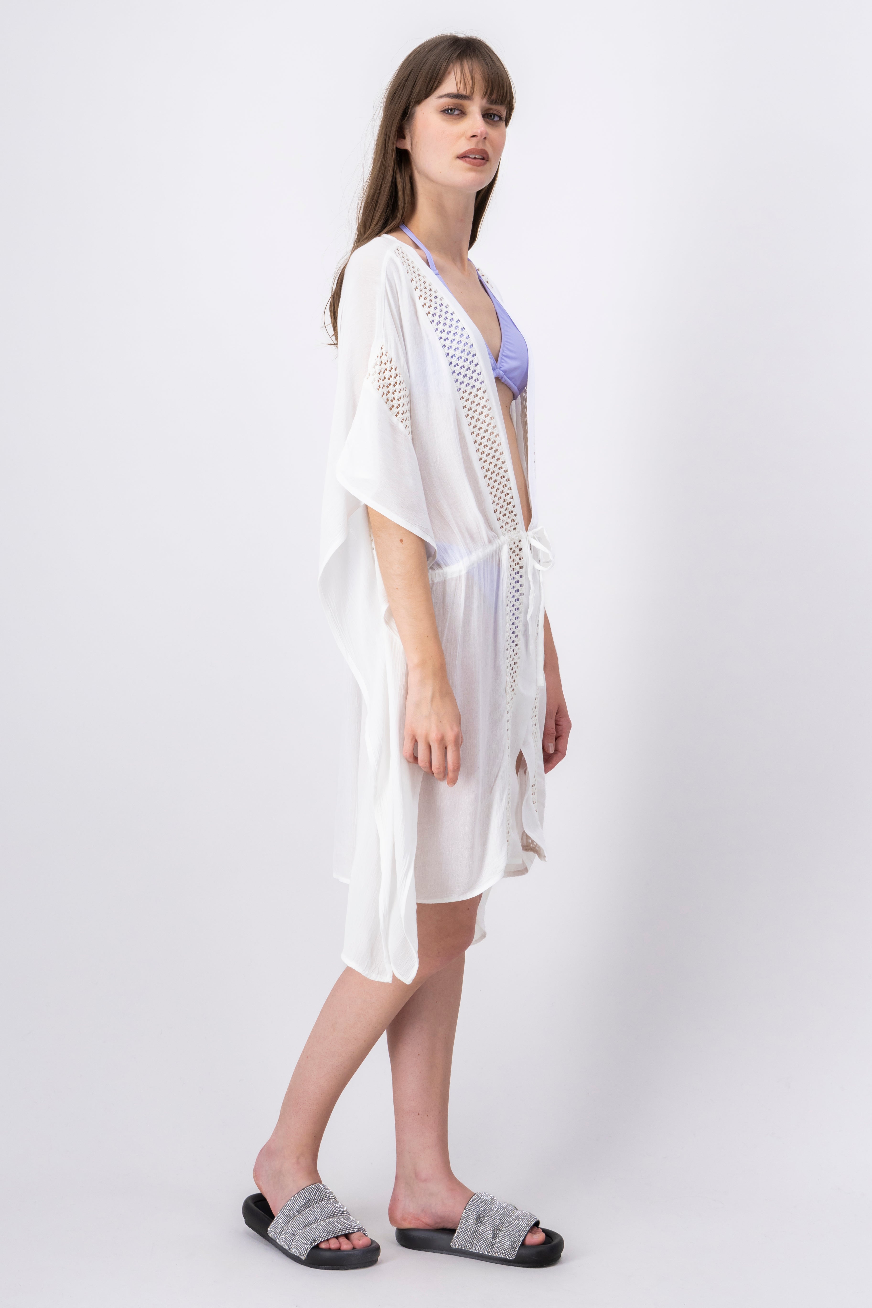 Kimono mesh crochet perforado CREMA