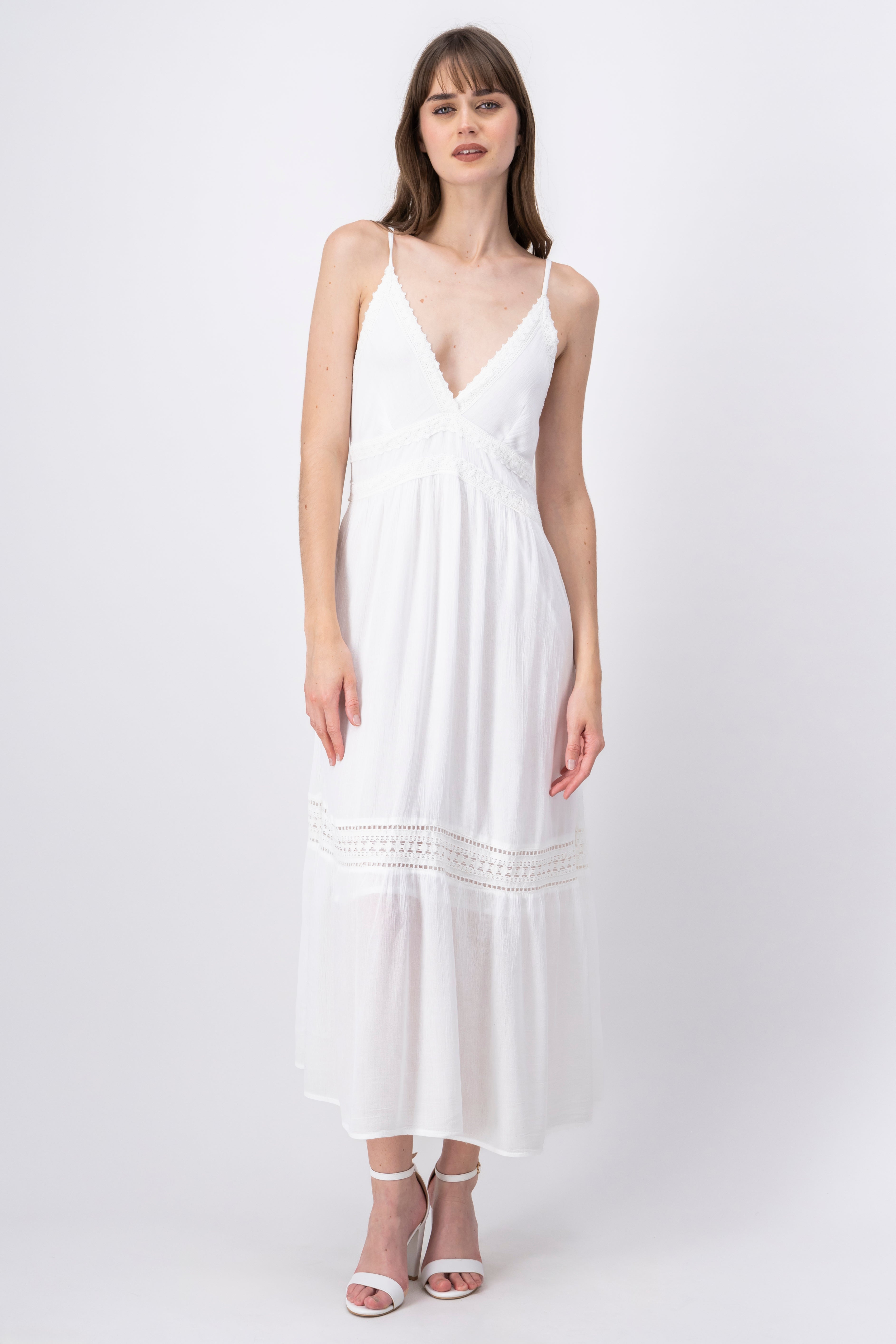 Vestido maxi detalles crochet BLANCO