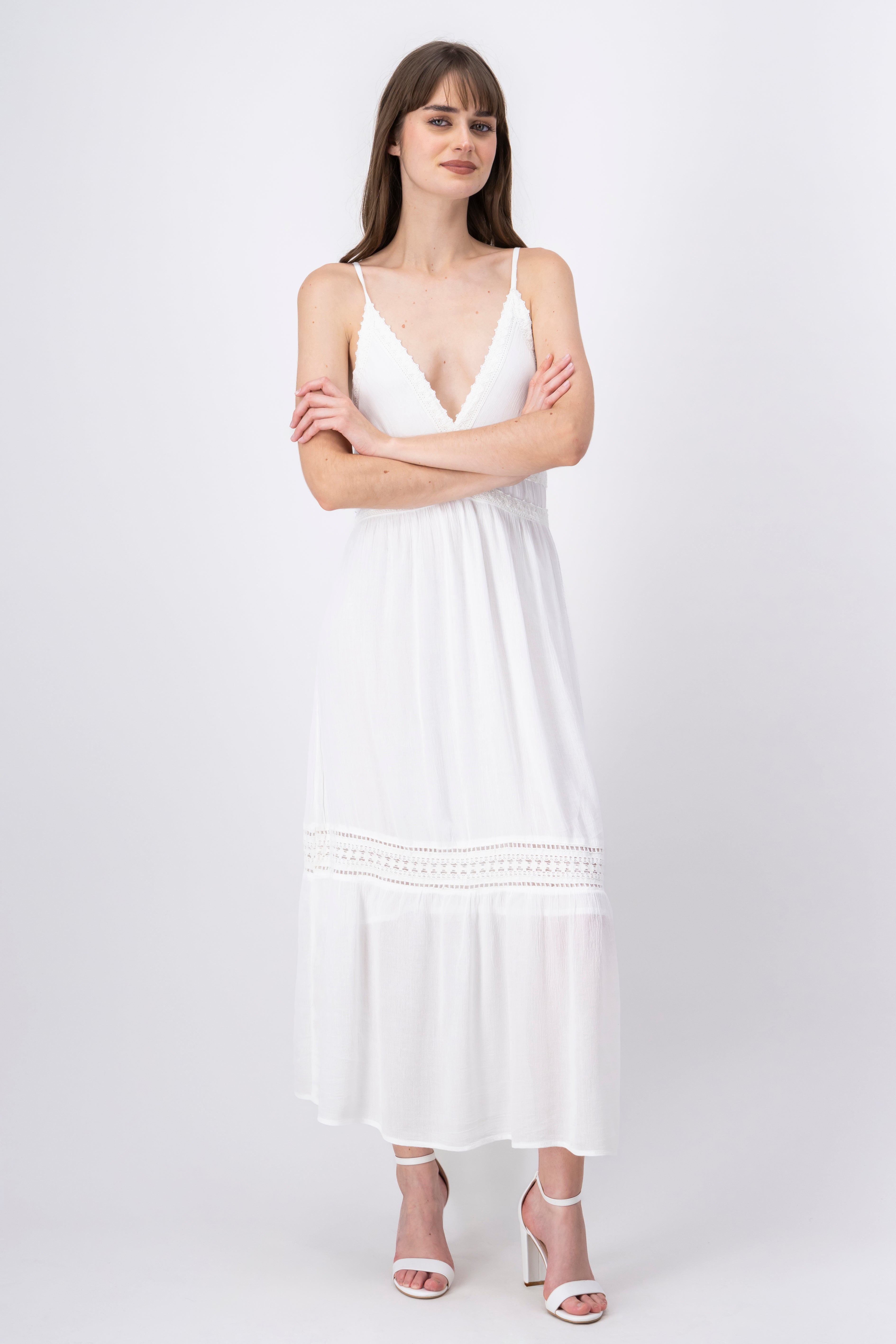 Vestido maxi detalles crochet BLANCO