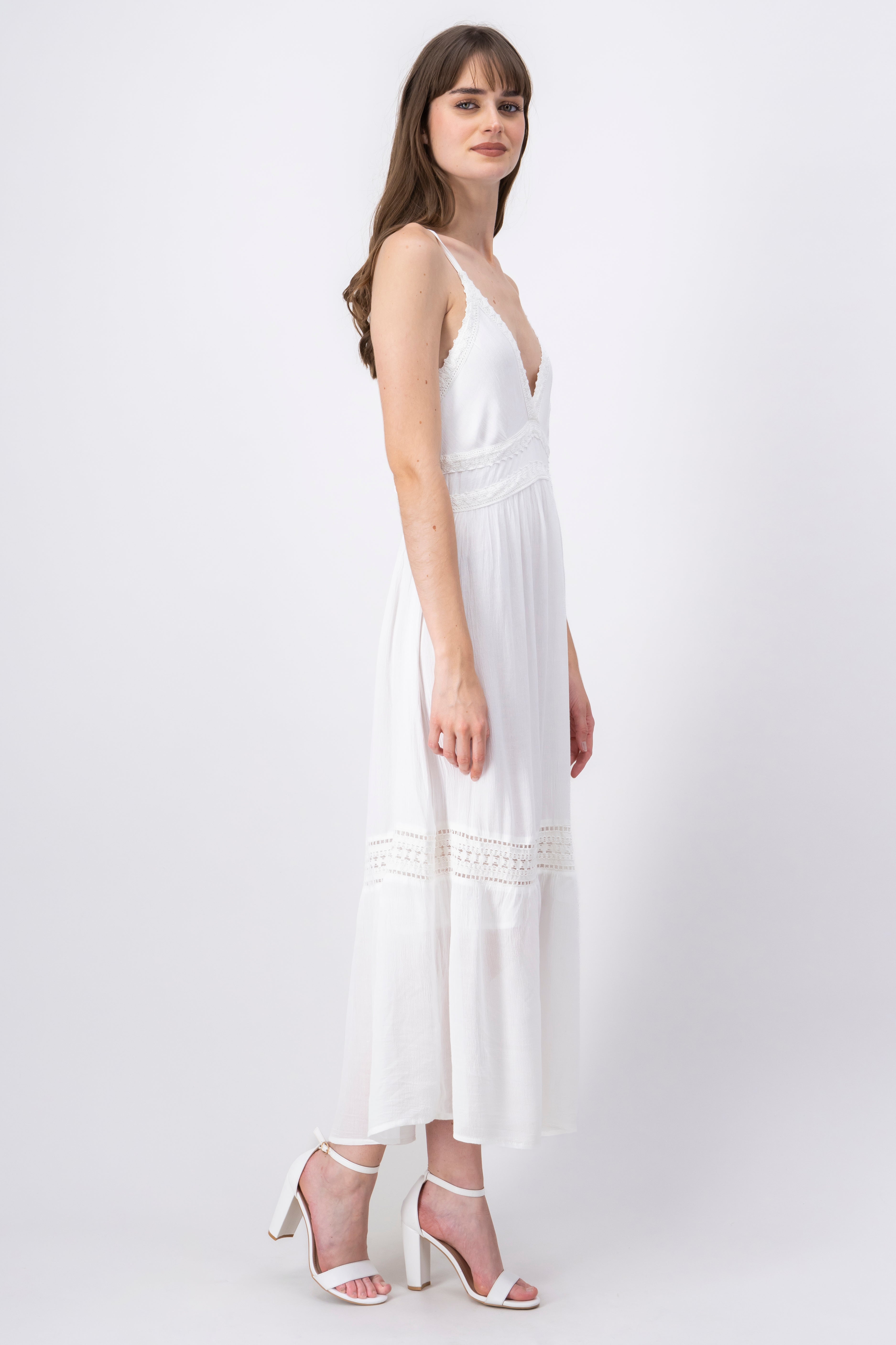 Vestido maxi detalles crochet BLANCO