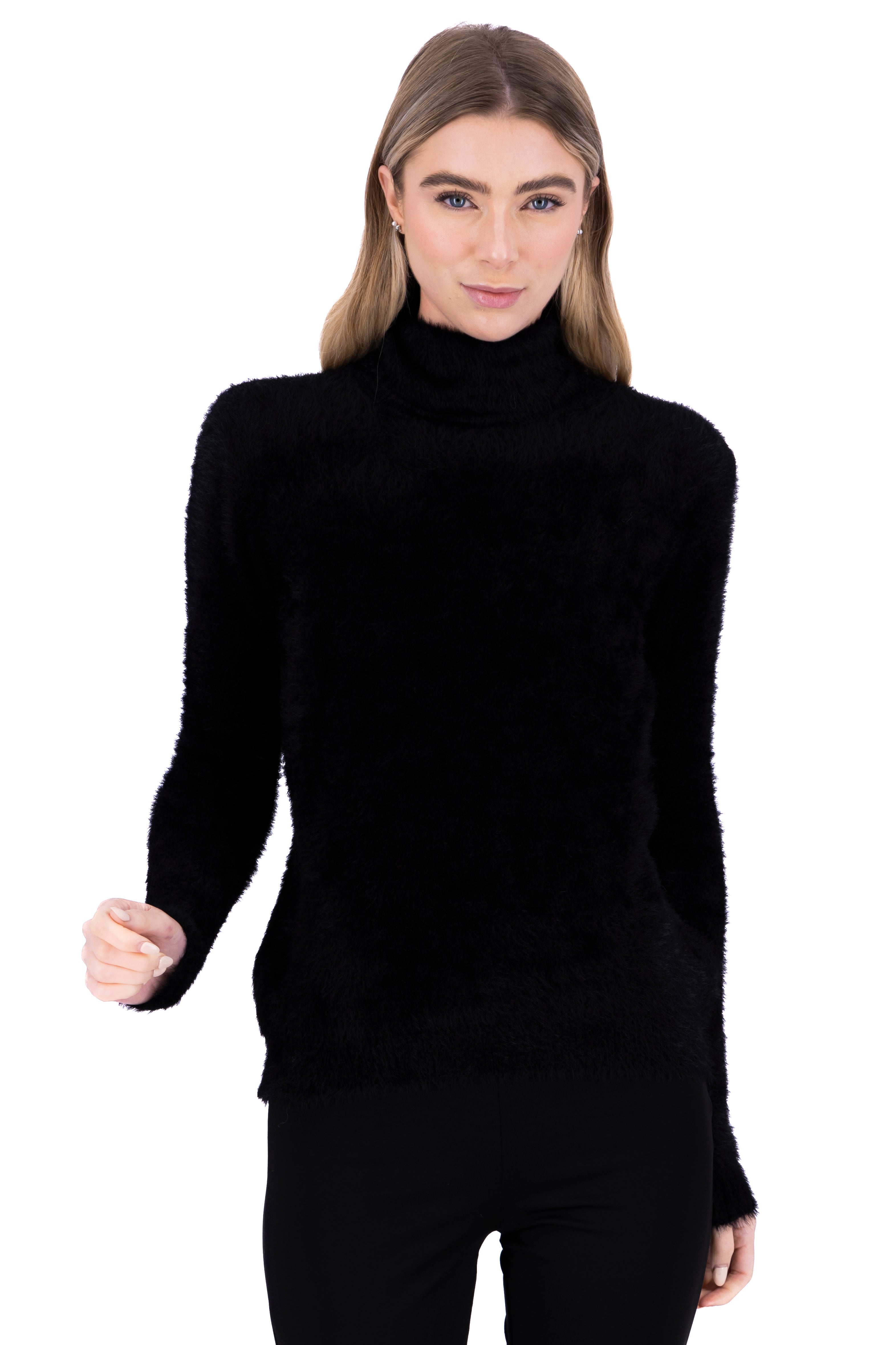 Suéter peluche cuello alto NEGRO
