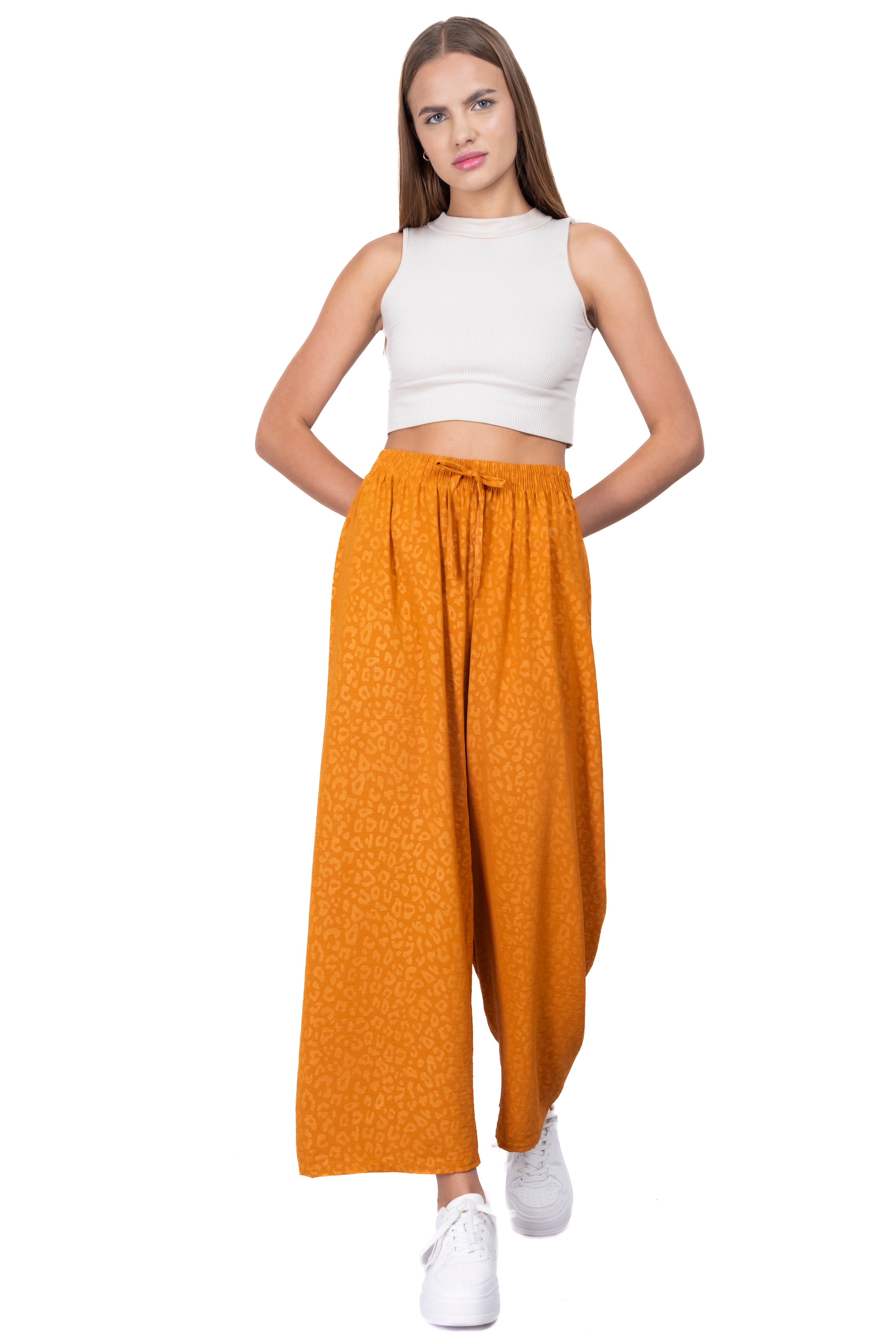 Pantalón wide leg animal print NARANJA
