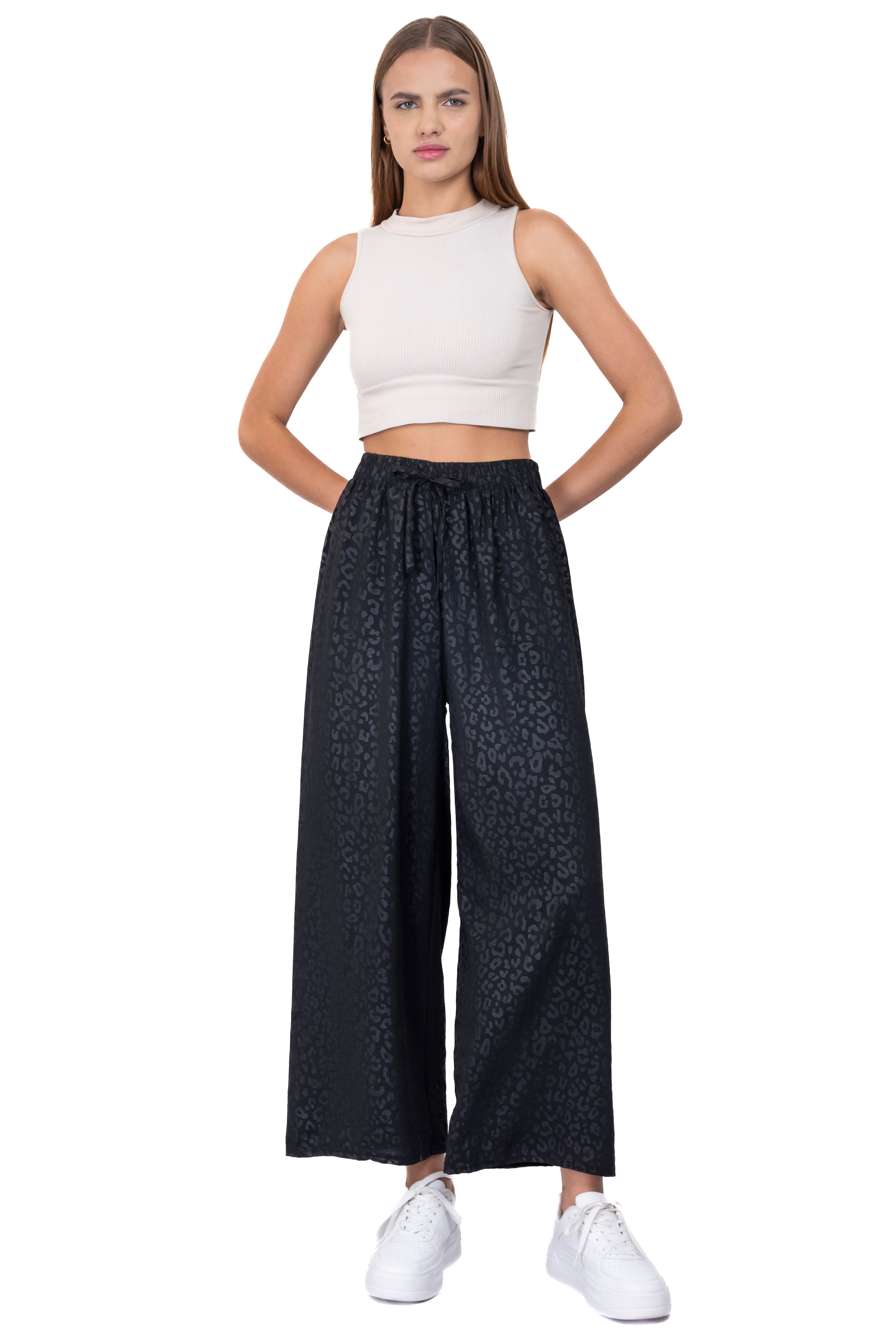 Pantalón wide leg animal print NEGRO