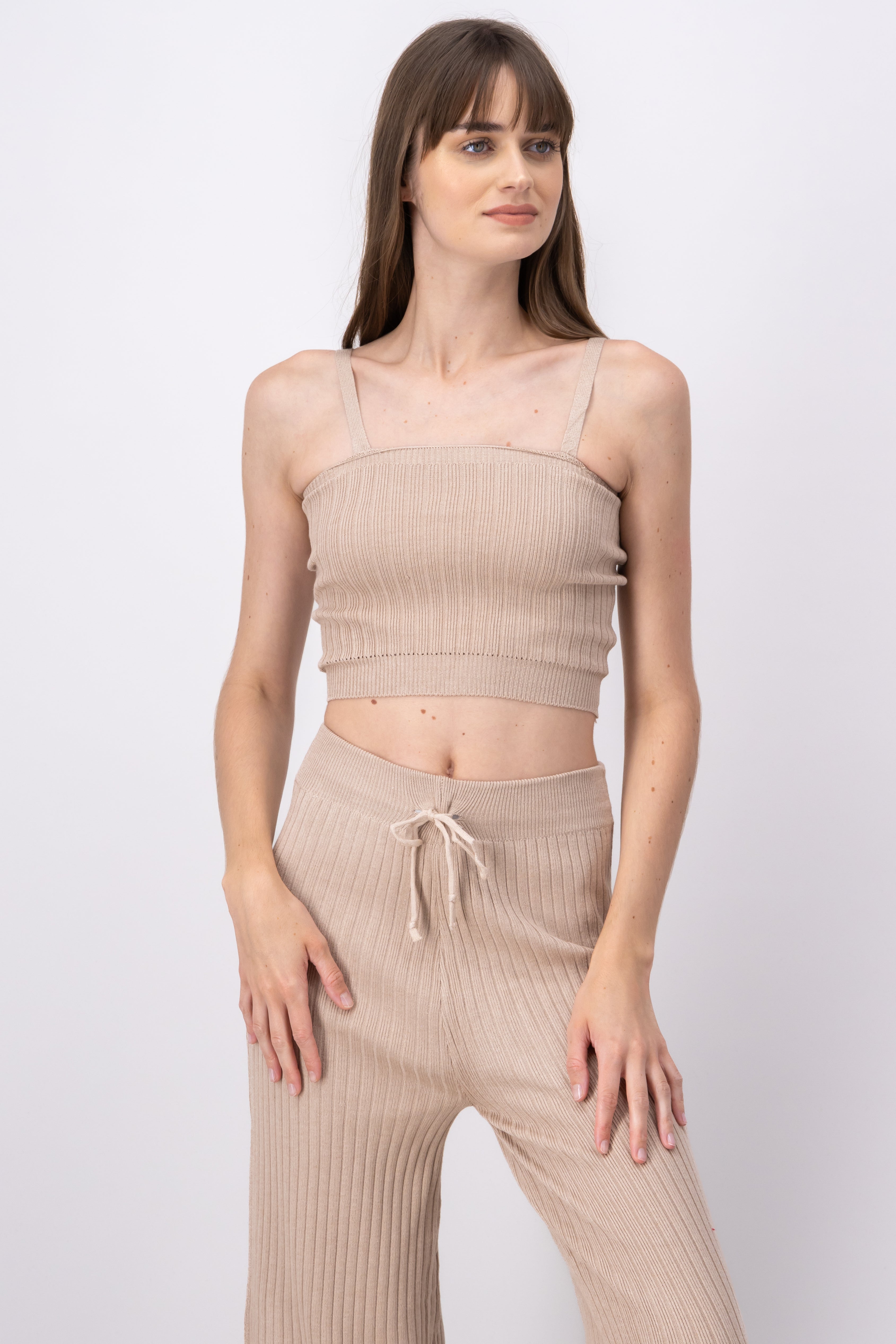 Top tejido acanalado tirantes BEIGE