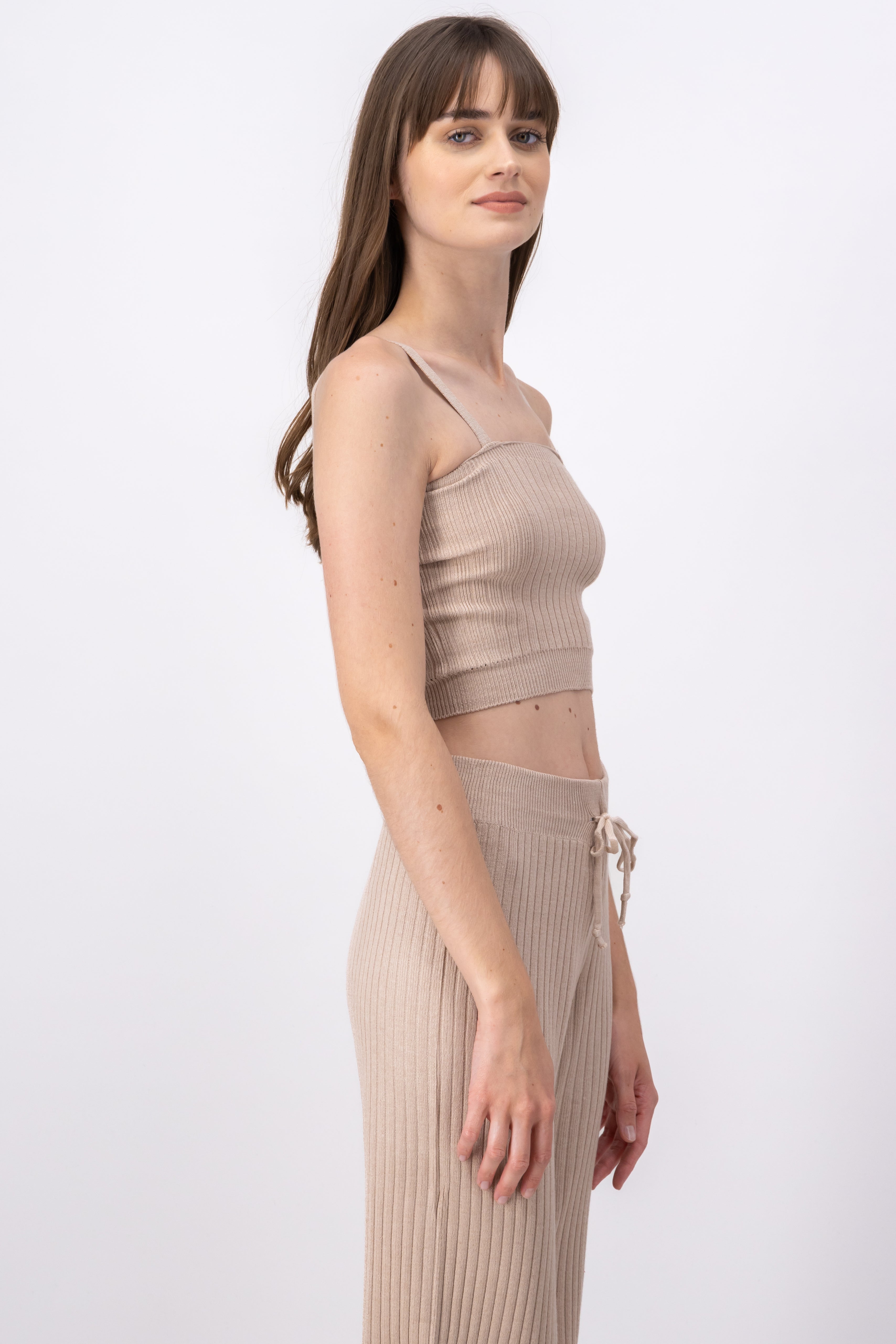 Top tejido acanalado tirantes BEIGE
