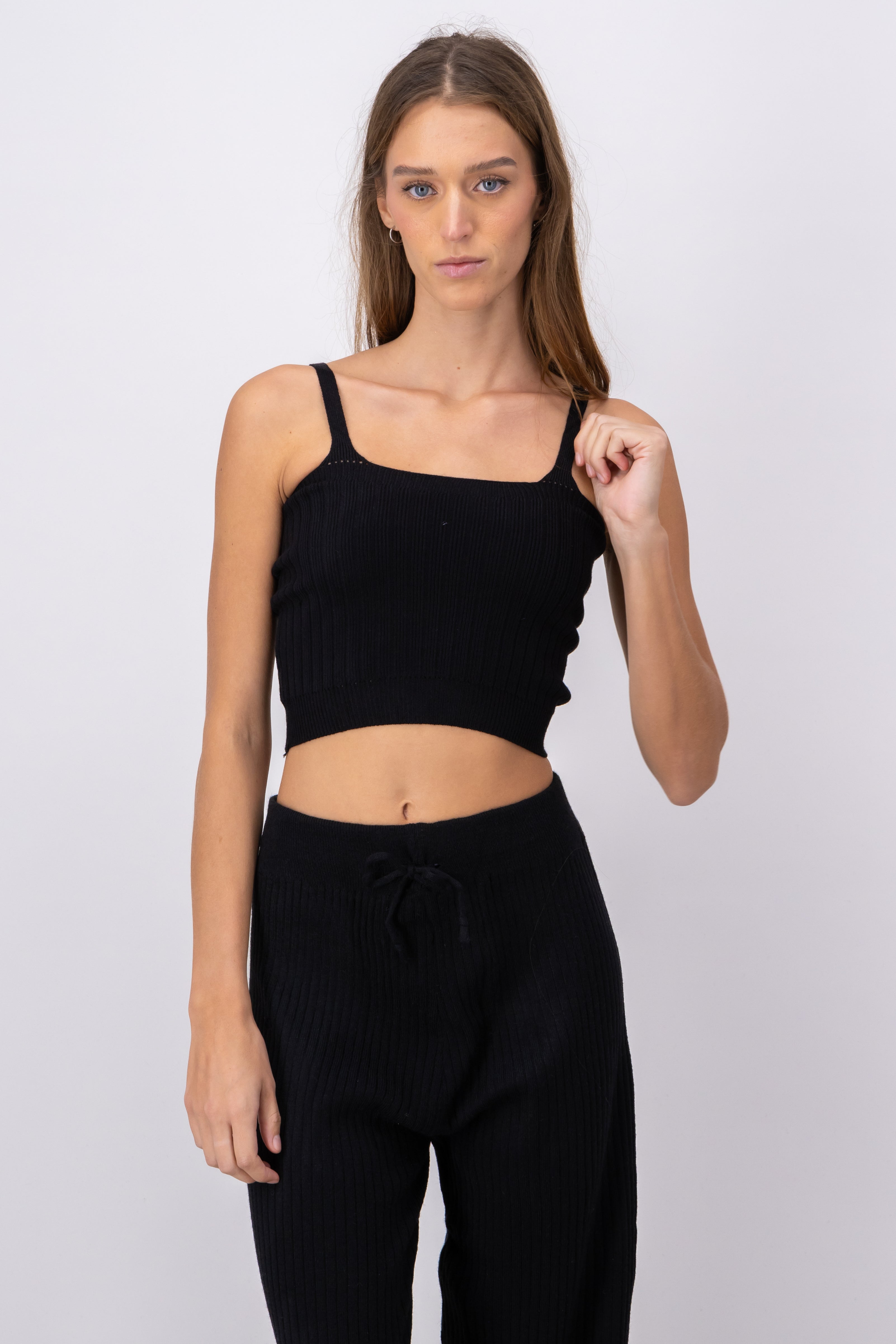 Top tejido acanalado tirantes NEGRO