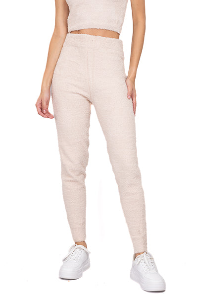 Pantalón liso textura peluche BLANCO