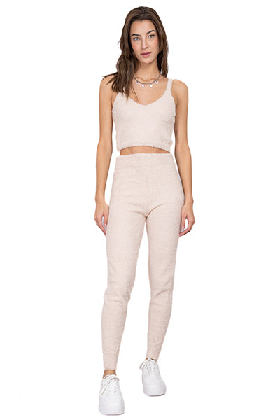 Pantalón liso textura peluche BLANCO