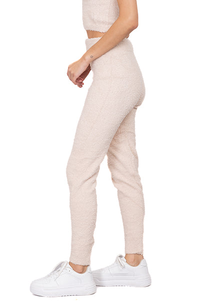 Pantalón liso textura peluche BLANCO