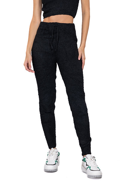 Pantalón liso textura peluche NEGRO