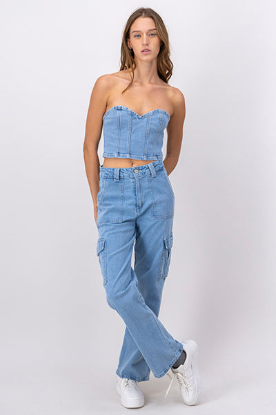 Jeans Cargo Bolsillos Laterales