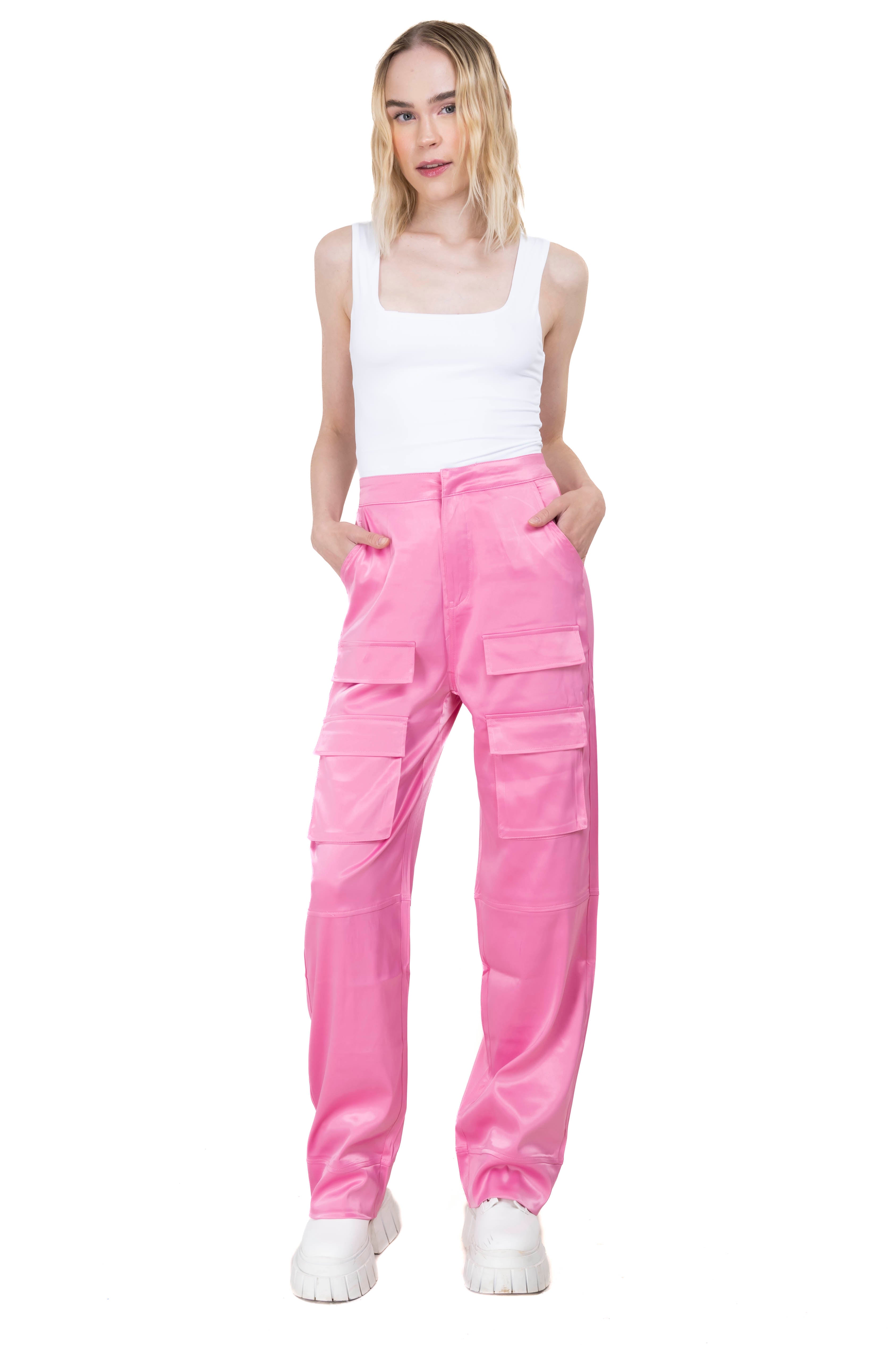 Pantalón recto cargo satinado ROSA