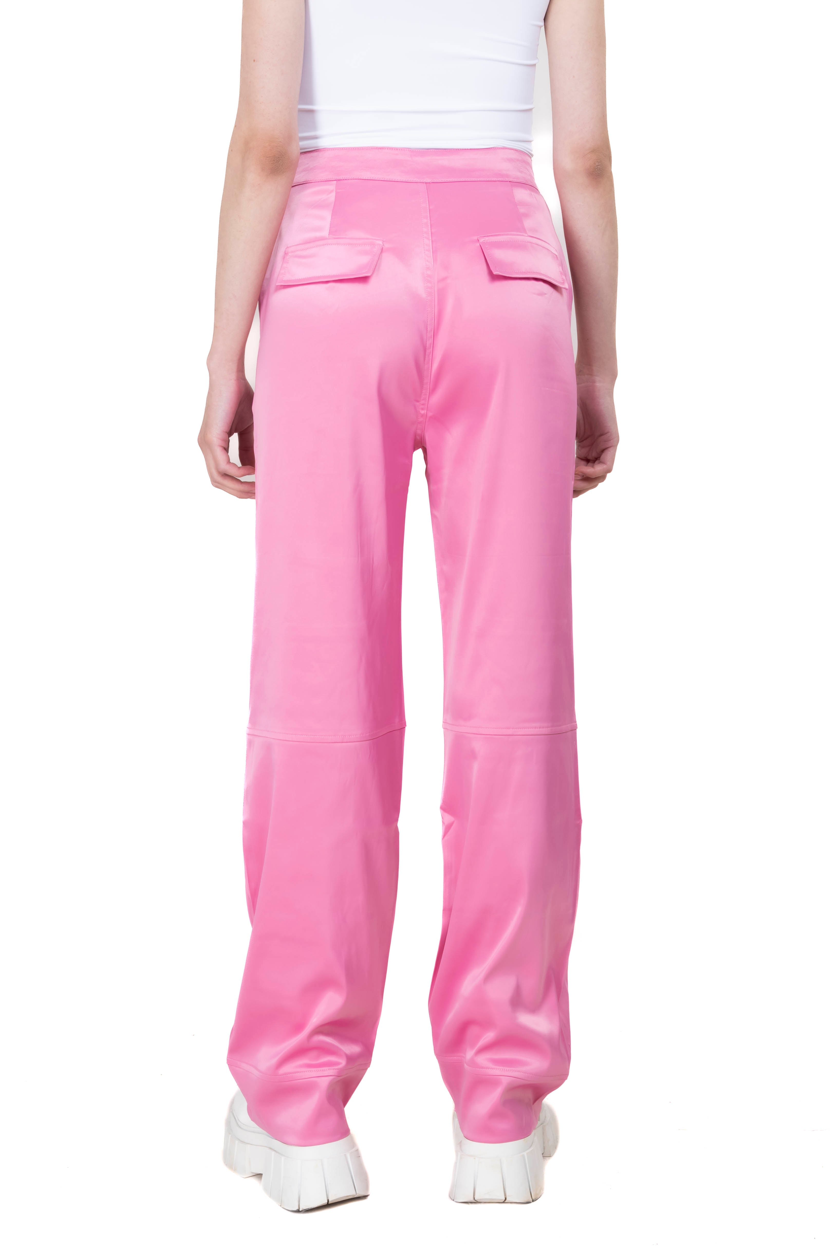 Pantalón recto cargo satinado ROSA