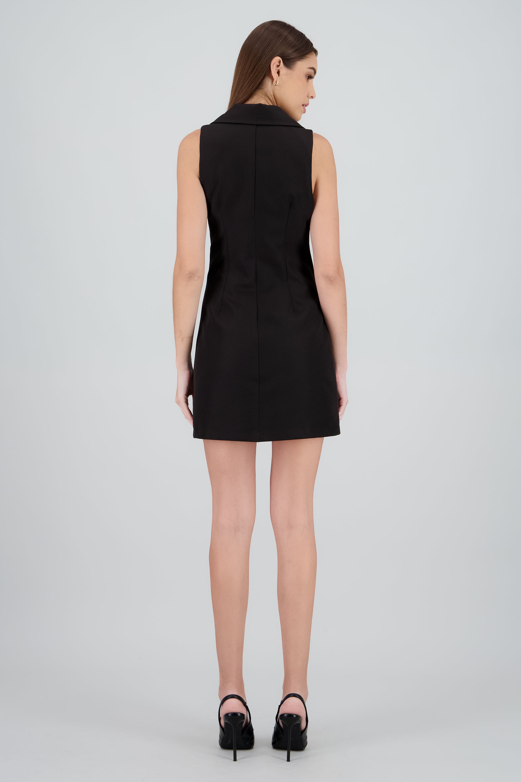 Vestido Mini Solapa Botones NEGRO
