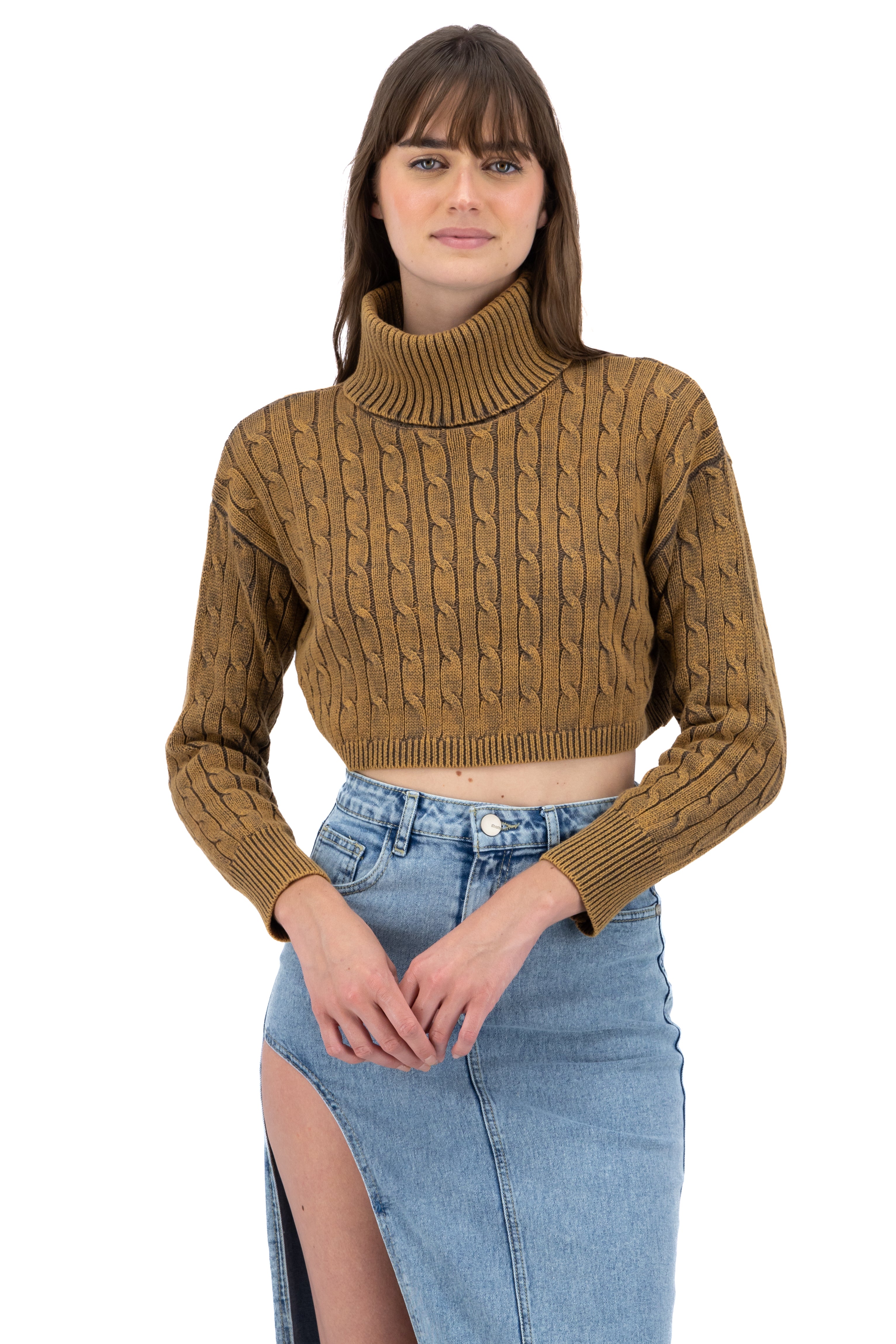 Suéter tejido cuello tortuga KHAKI
