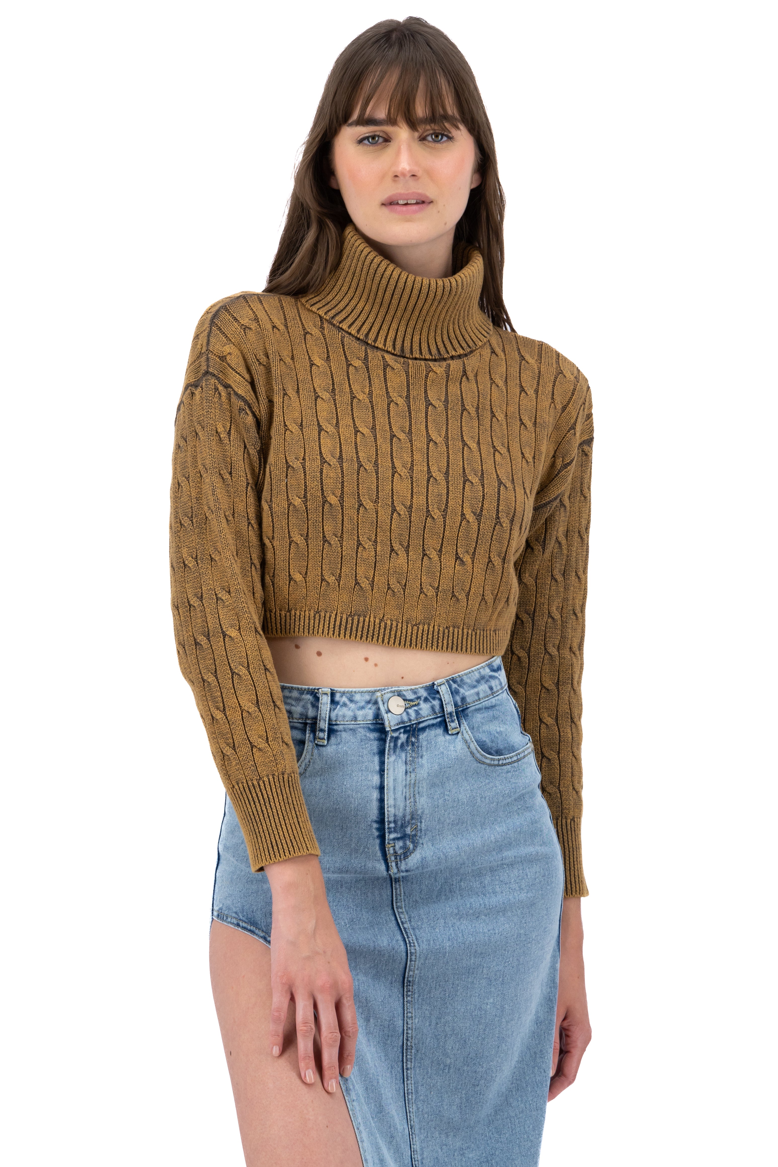 Suéter tejido cuello tortuga KHAKI