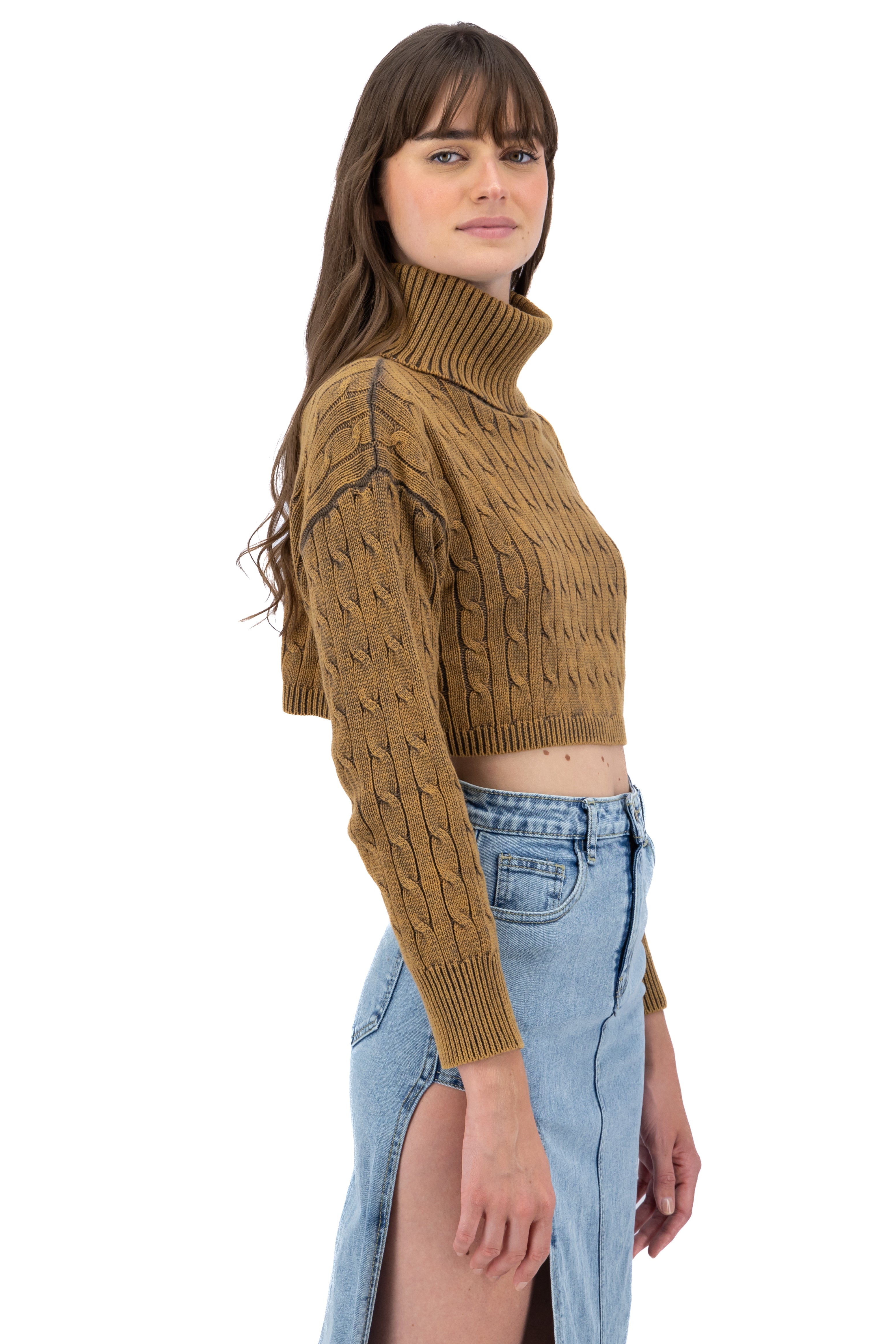 Suéter tejido cuello tortuga KHAKI