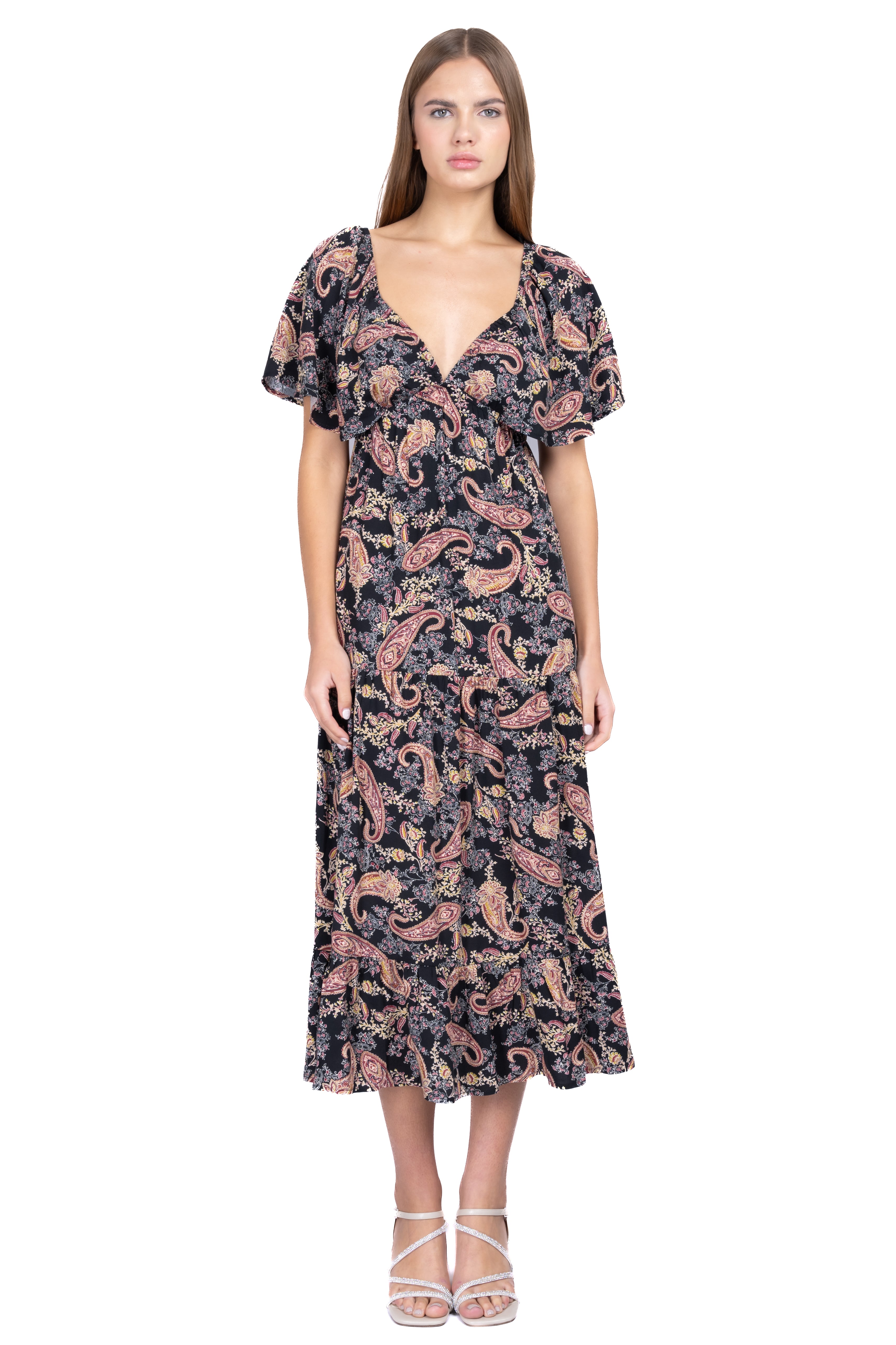 Vestido midi manga corta amplia