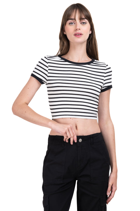 Playera crop líneas bicolor