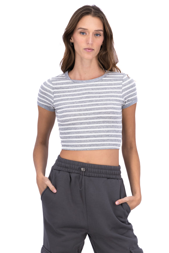 Playera crop líneas bicolor
