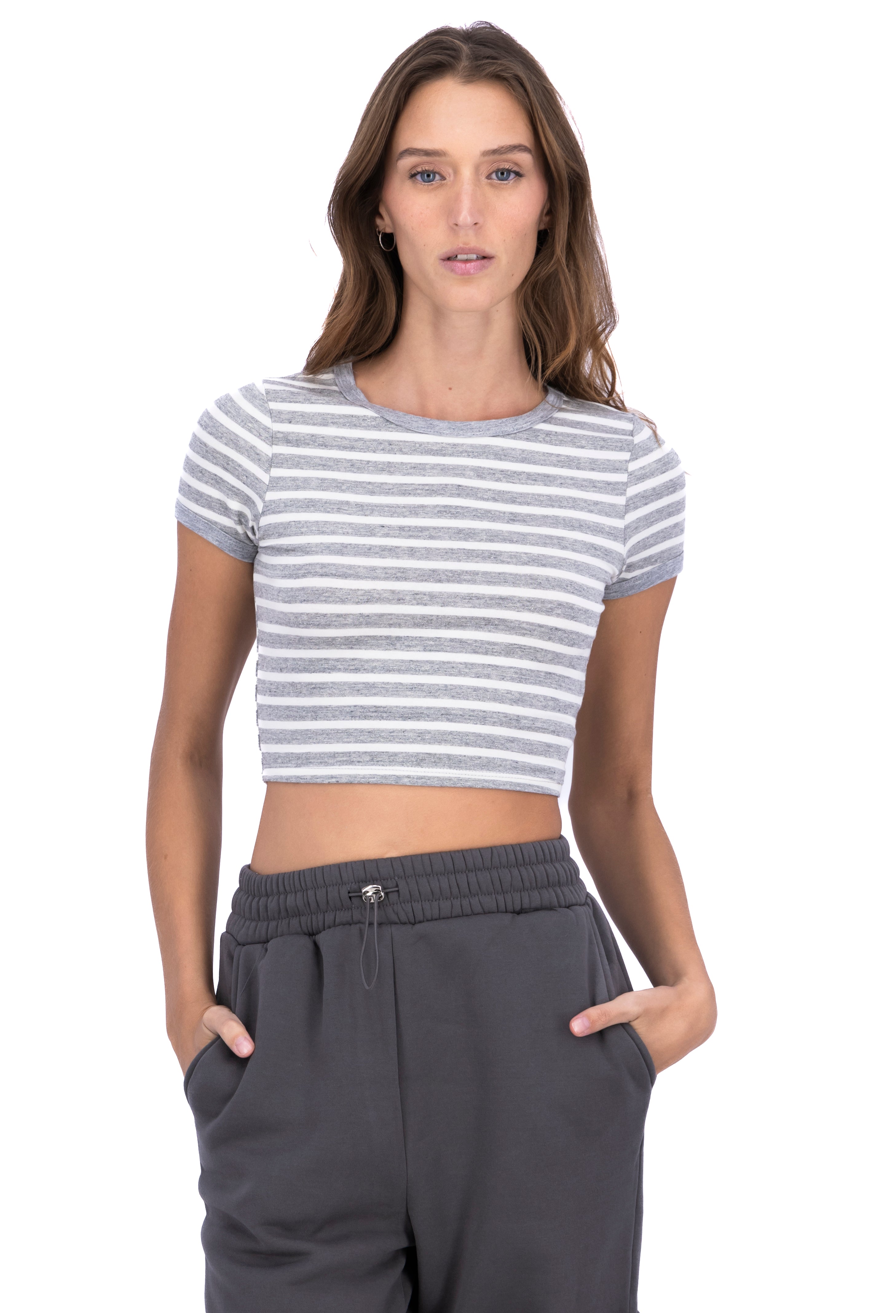 Playera crop líneas bicolor GRIS COMBO