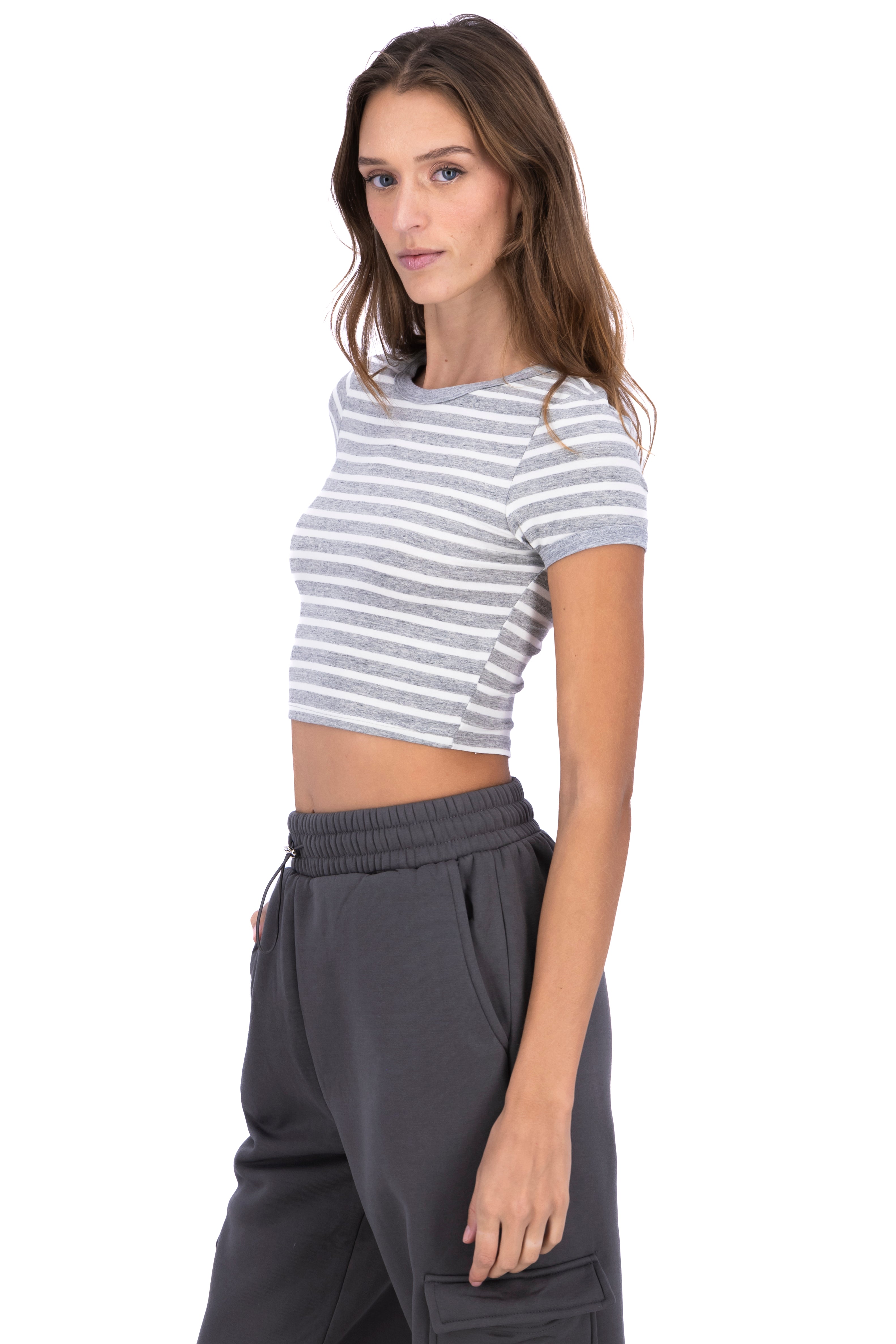 Playera crop líneas bicolor GRIS COMBO