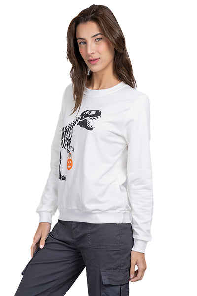 Sudadera estampado calavera dinosaurio BLANCO