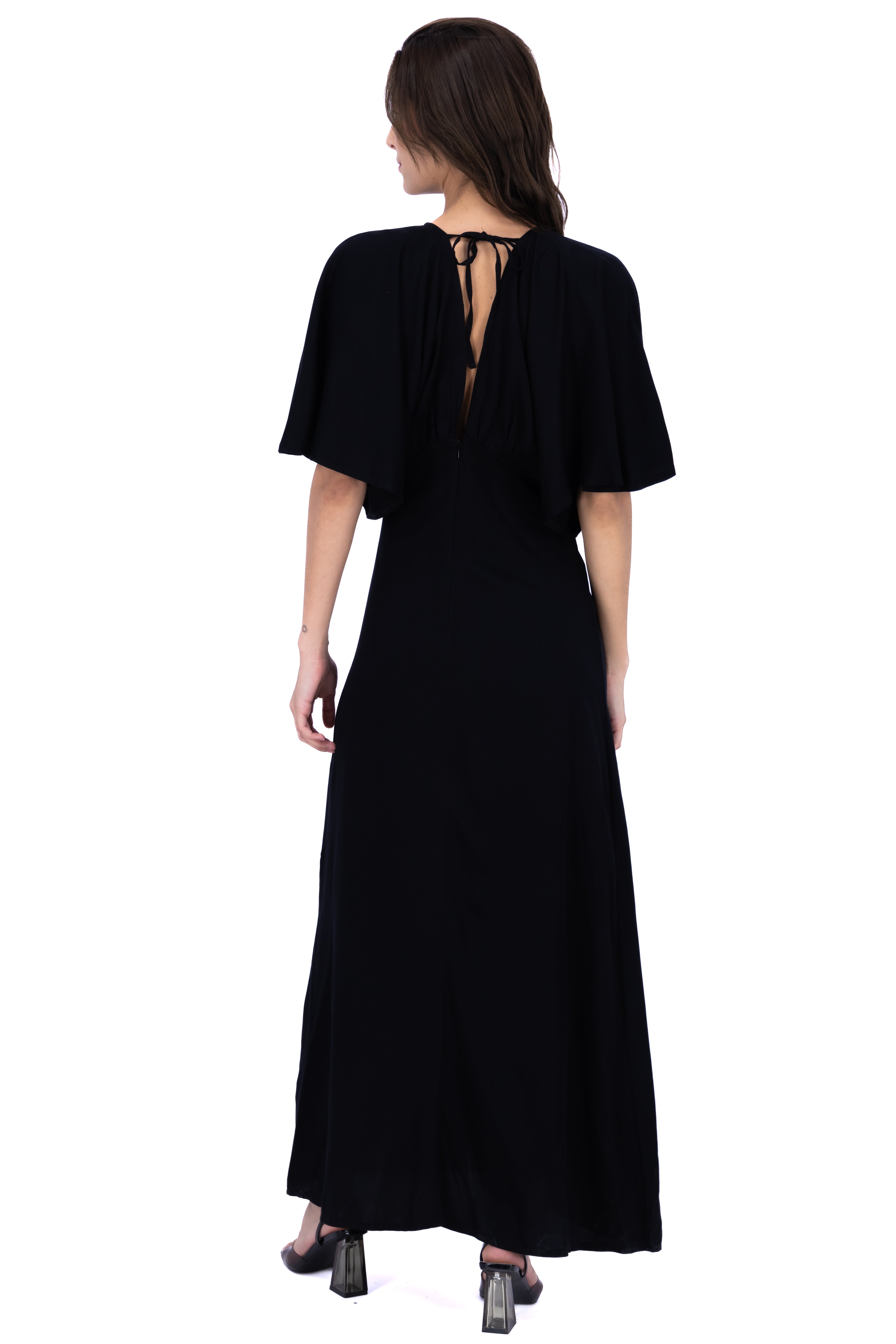 Vestido maxi liso escote v NEGRO