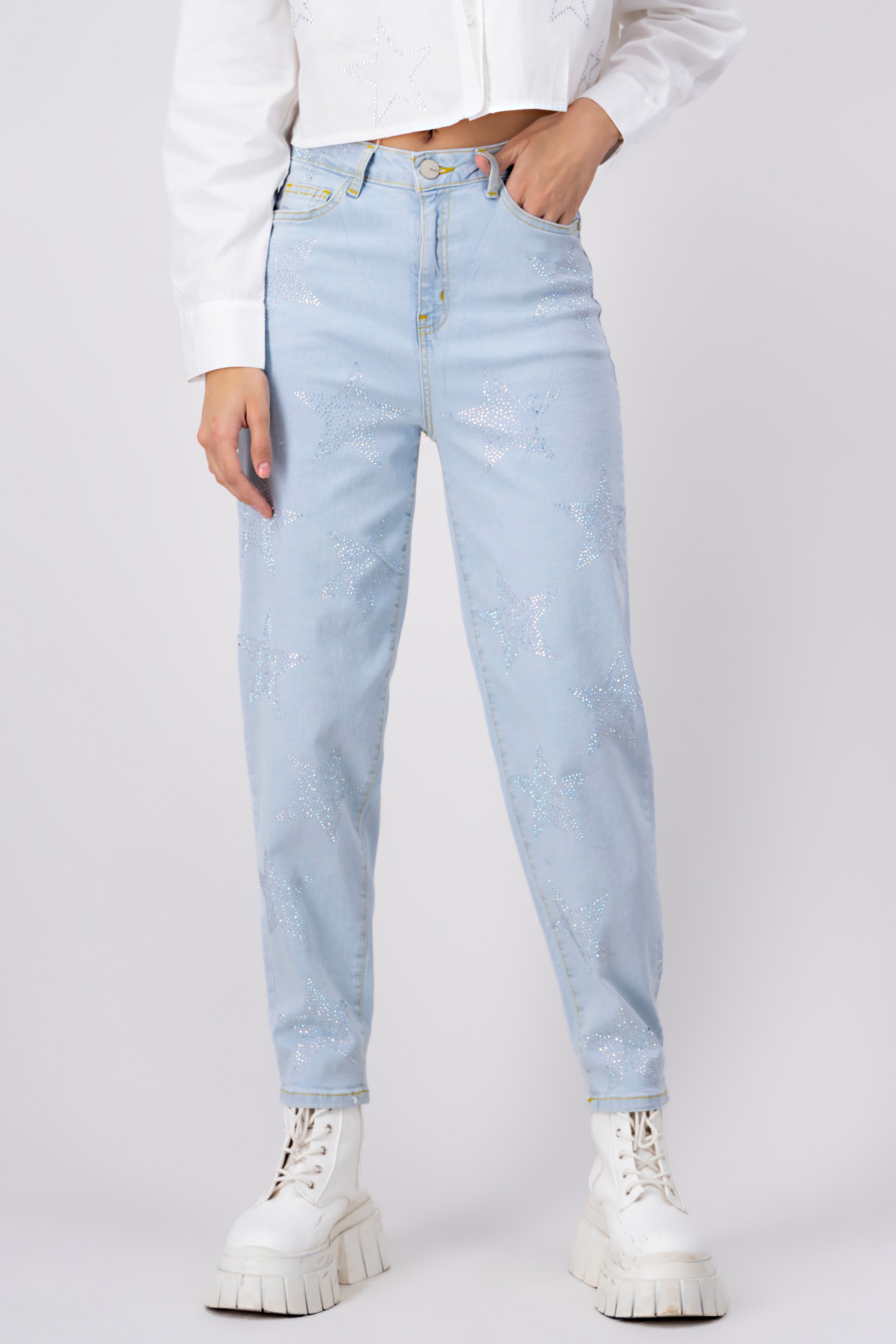 Jeans mom estrellas brillos SUPER BLEACHED