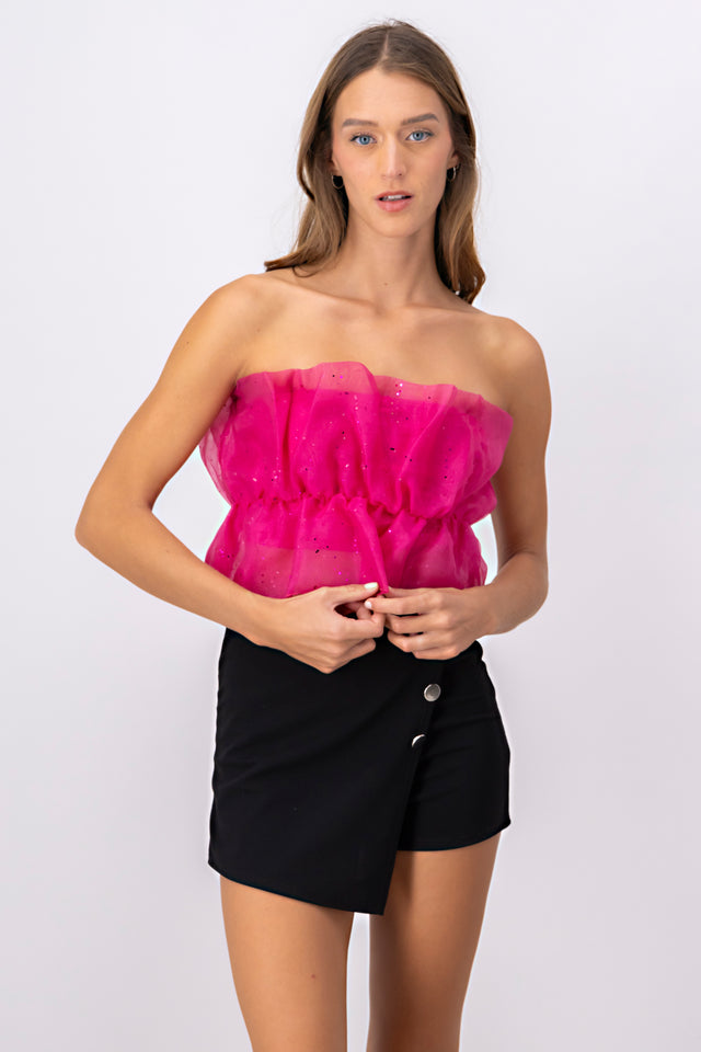 Top tubo organza brillos