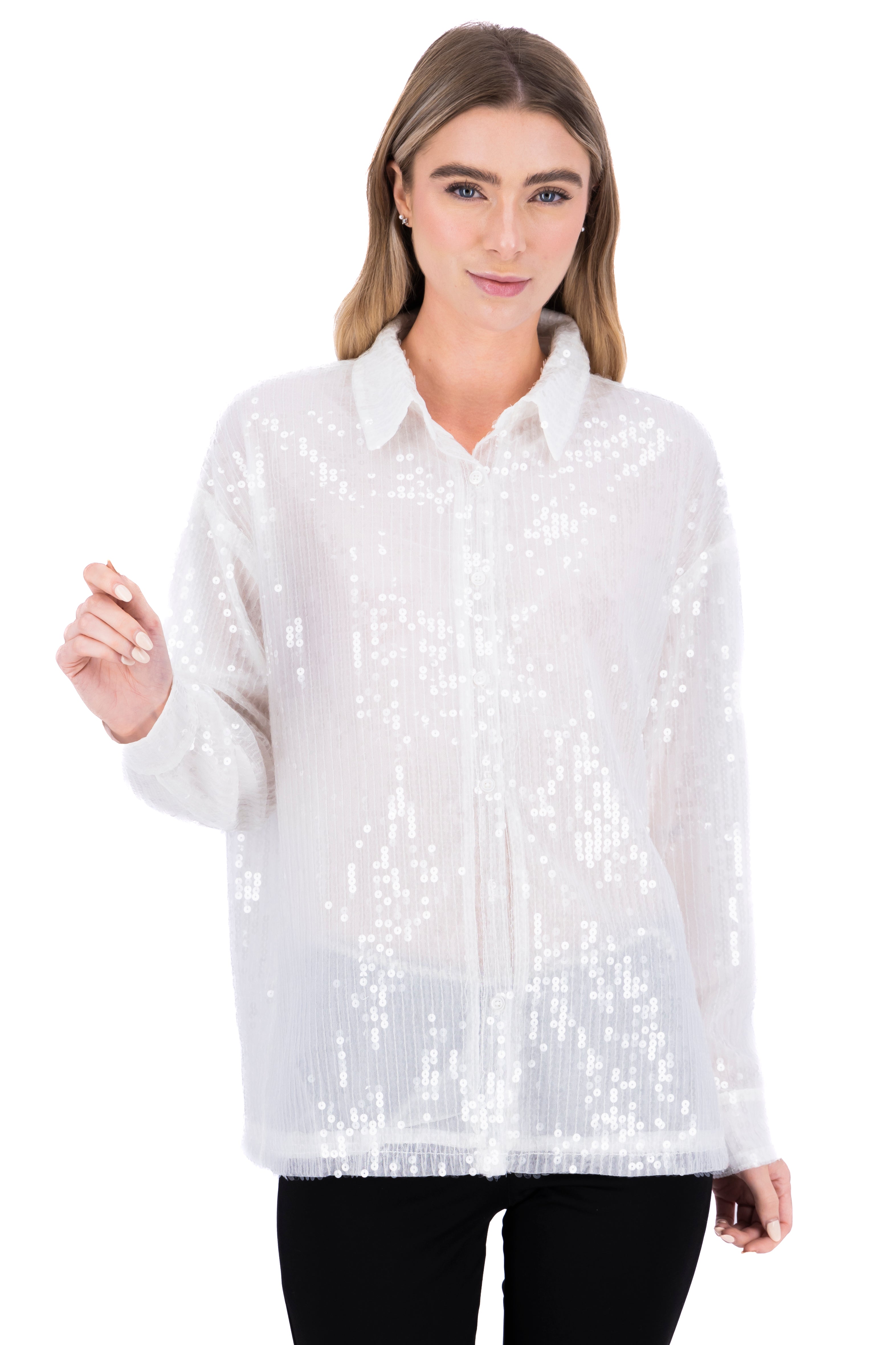 Camisa de lentejuelas BLANCO